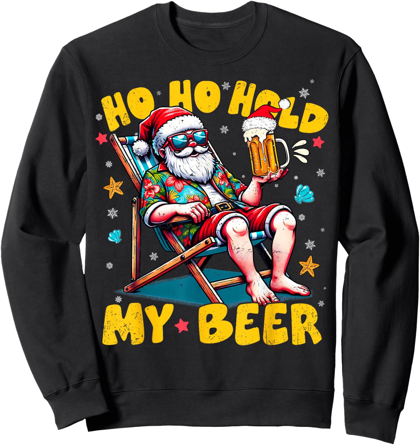 Christmas In July Beach Summer Santa Ho Ho Hold My Beer Men Women Sweatshirt - Sweatshirt | Black