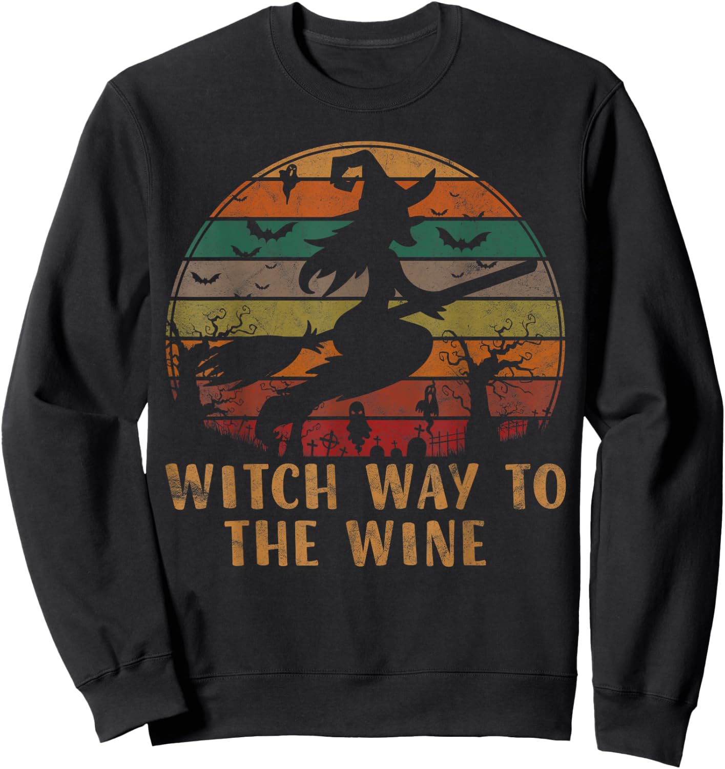 Witch Way To The Wine Apparel Funny Halloween Costume Gift Sweatshirt - Sweatshirt | Black