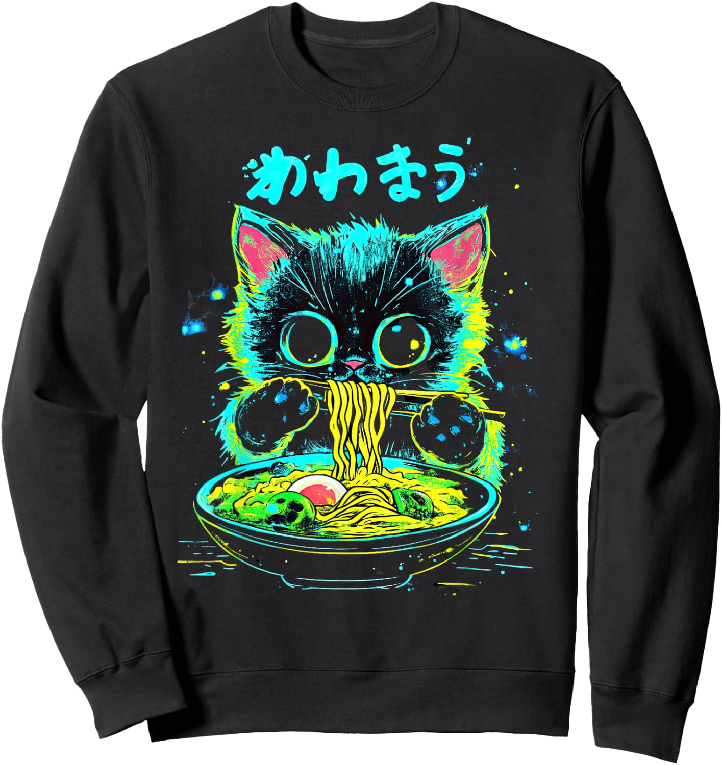 Anime Ramen Cat Japanese Retro Noodles Aesthetic Kawaii Cat Sweatshirt - Sweatshirt | Black