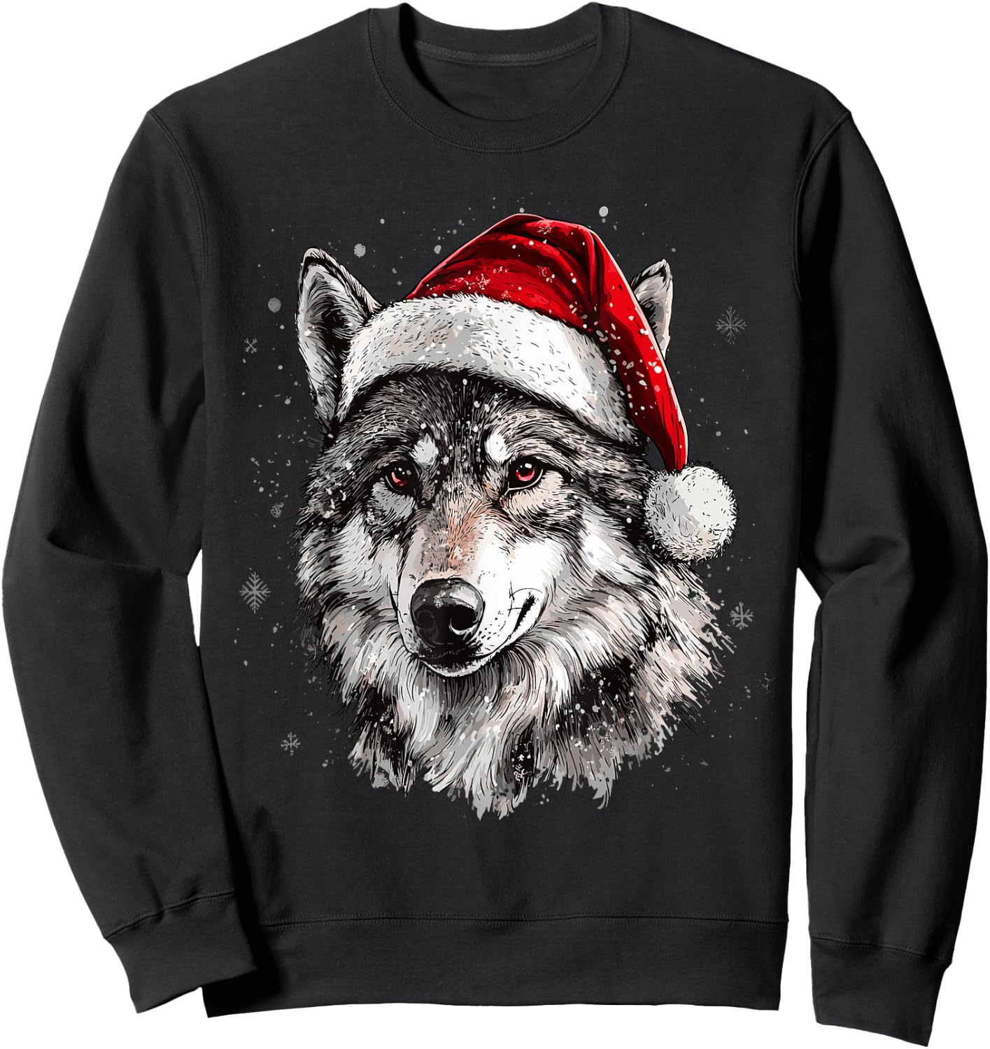 Wolf Santa Hat Funny Xmas Wolf Lovers Christmas Pajama Sweatshirt - Sweatshirt | Black