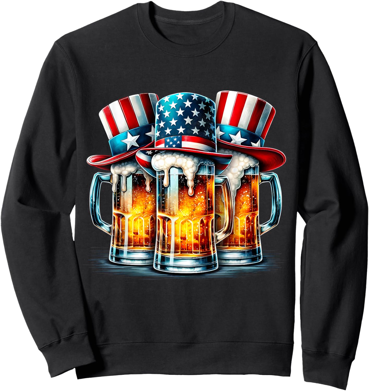 Beer American Flag Independence Day 4th of July Beer Lovers Women Men Sweatshirt - Sweatshirt | Black