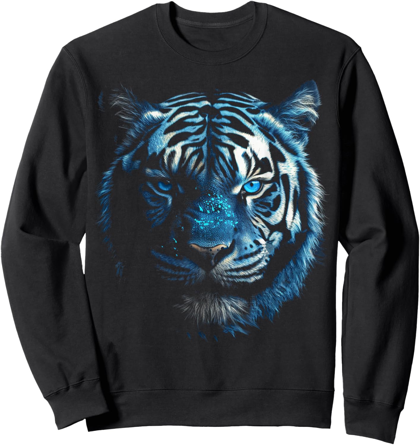 Tiger Artwork - Blue Eyes - Animal Art Motif Tiger Sweatshirt - Sweatshirt | Black