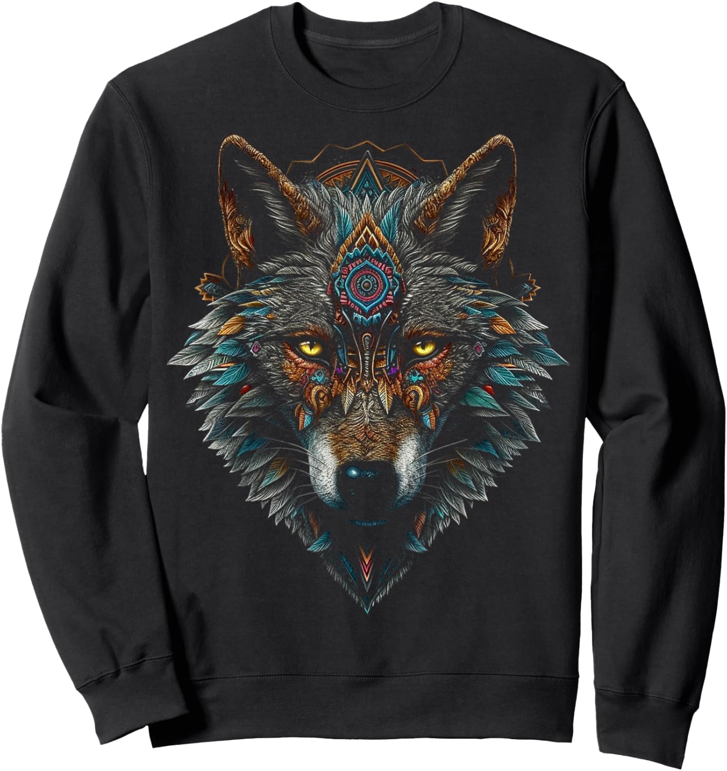 Wolf Mandala Art - Animal Lover Motif Wolf Sweatshirt - Sweatshirt | Black