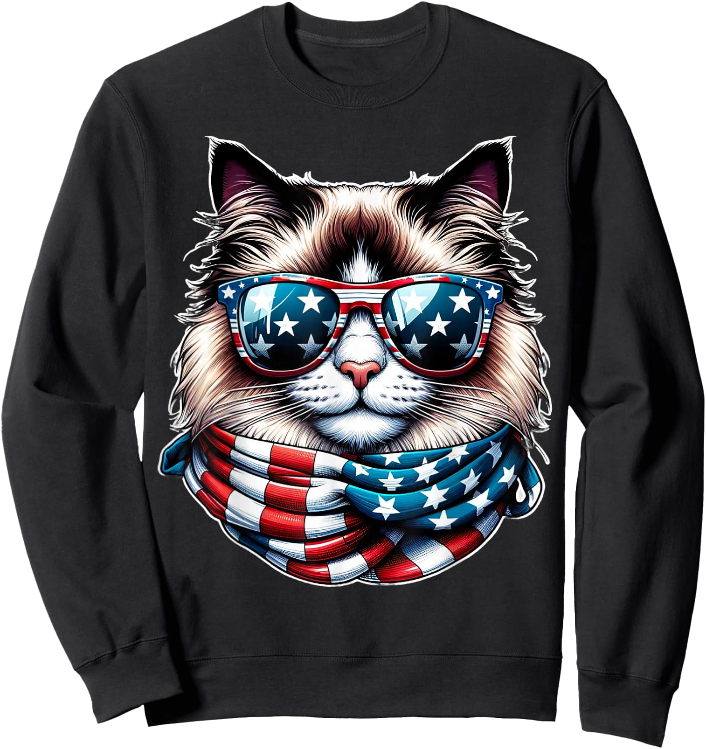 Ragdoll Cat American Flag USA Patriotic Cat 4th of July Sweatshirt - Sweatshirt | Black
