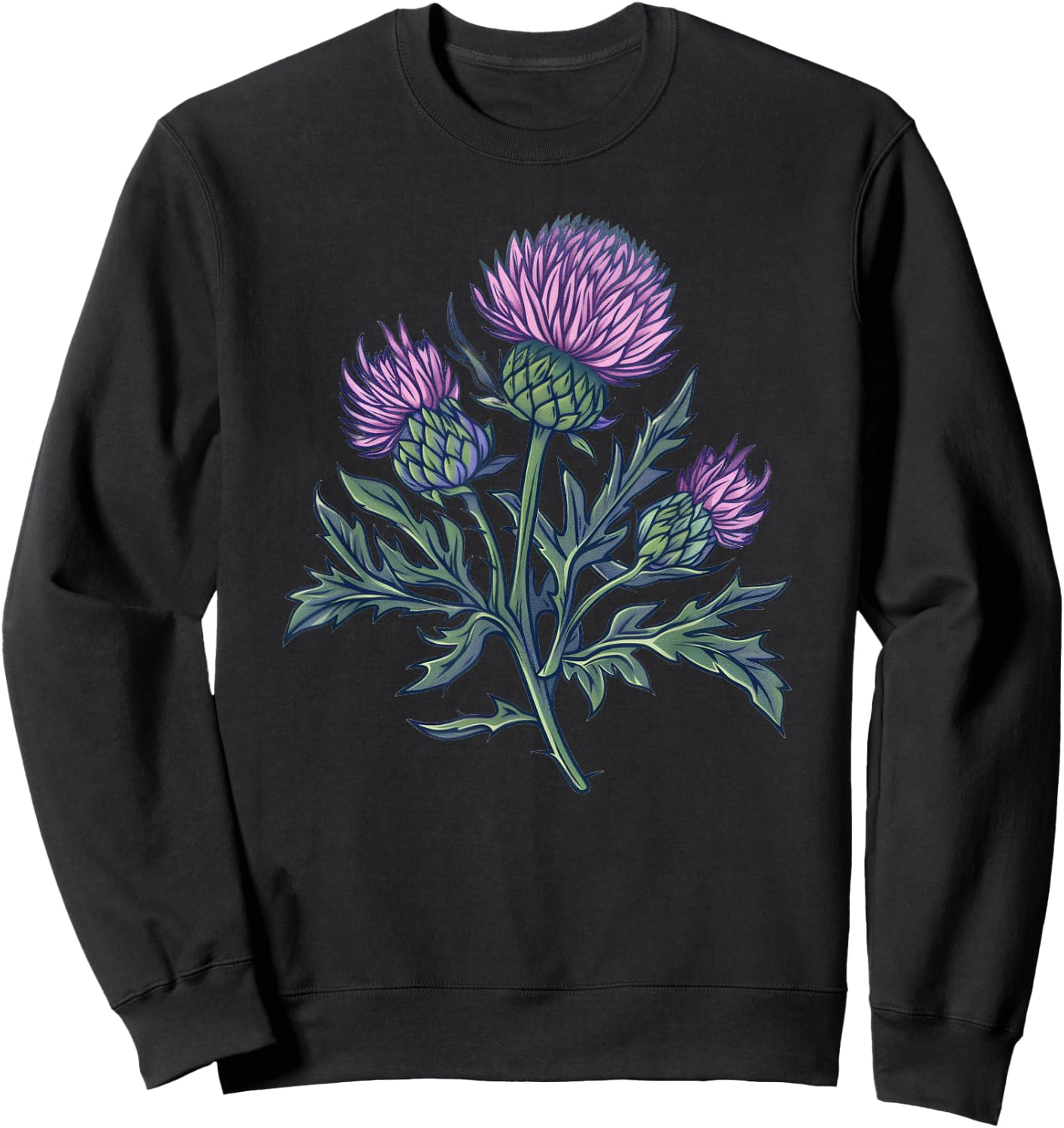 Thistle Flower Design Sweatshirt - Sweatshirt | Black