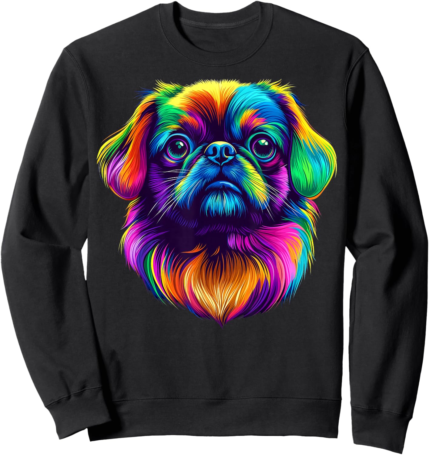 Colorful Pekingese Dog Face Cute Puppy Lover Men Women Black Sweatshirt - Sweatshirt | Black