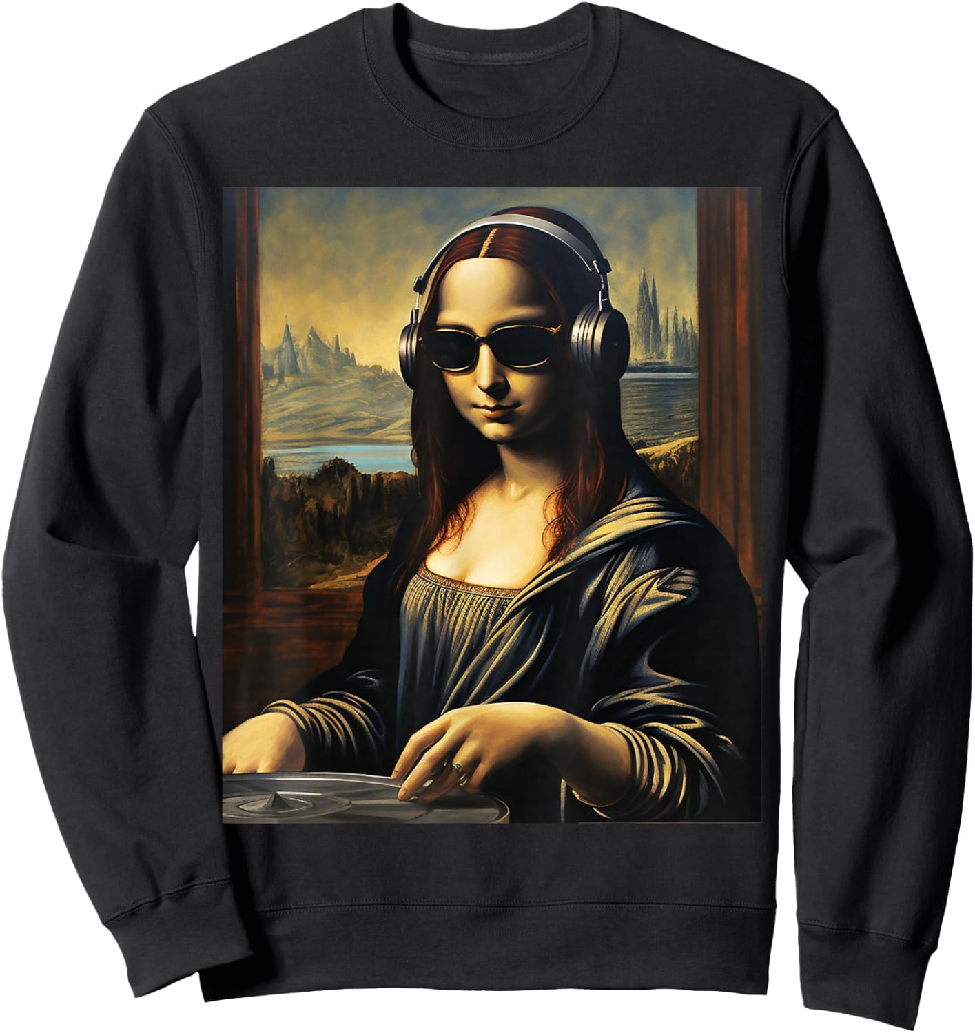 Mona Lisa as DJ | Trending Aesthetic Streetwear Sweatshirt - Sweatshirt | Black
