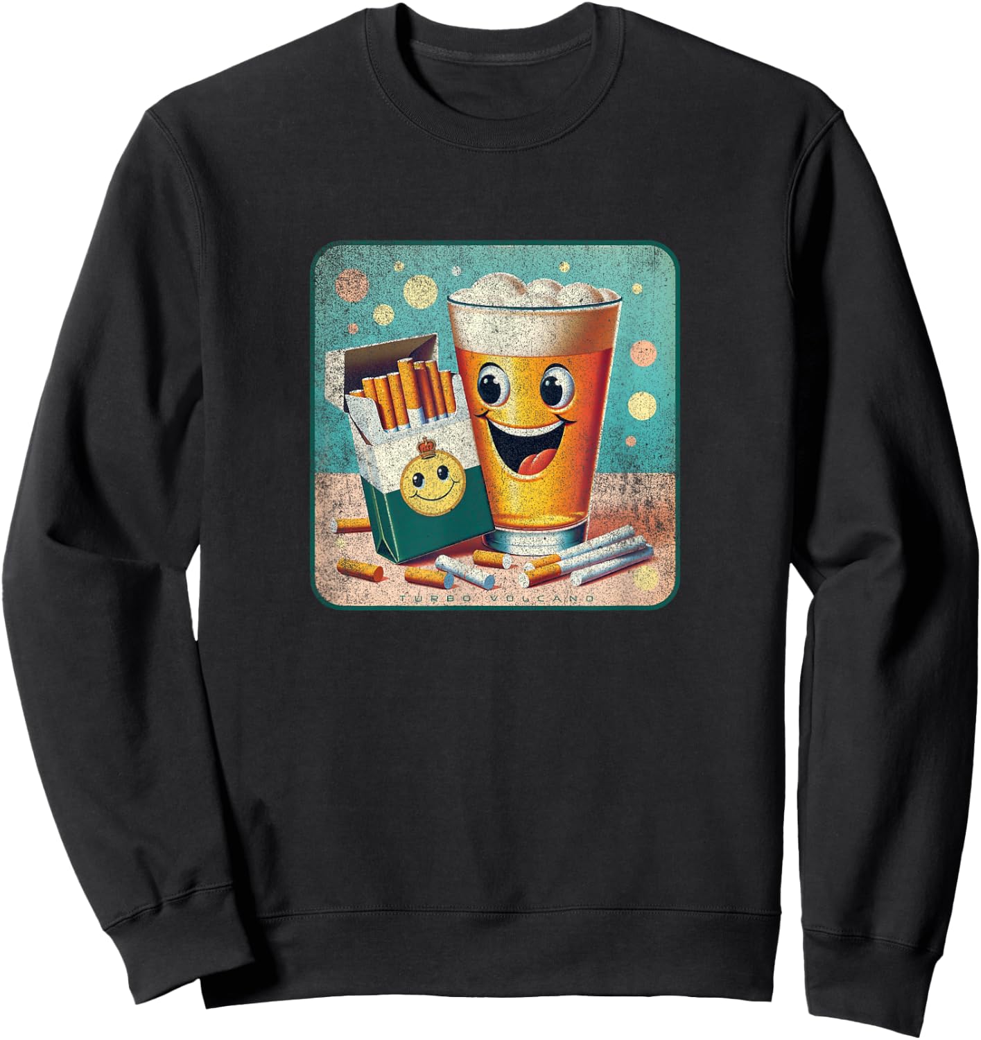 Happy Beer and Cigarettes Retro Advertising Design Sweatshirt - Sweatshirt | Black