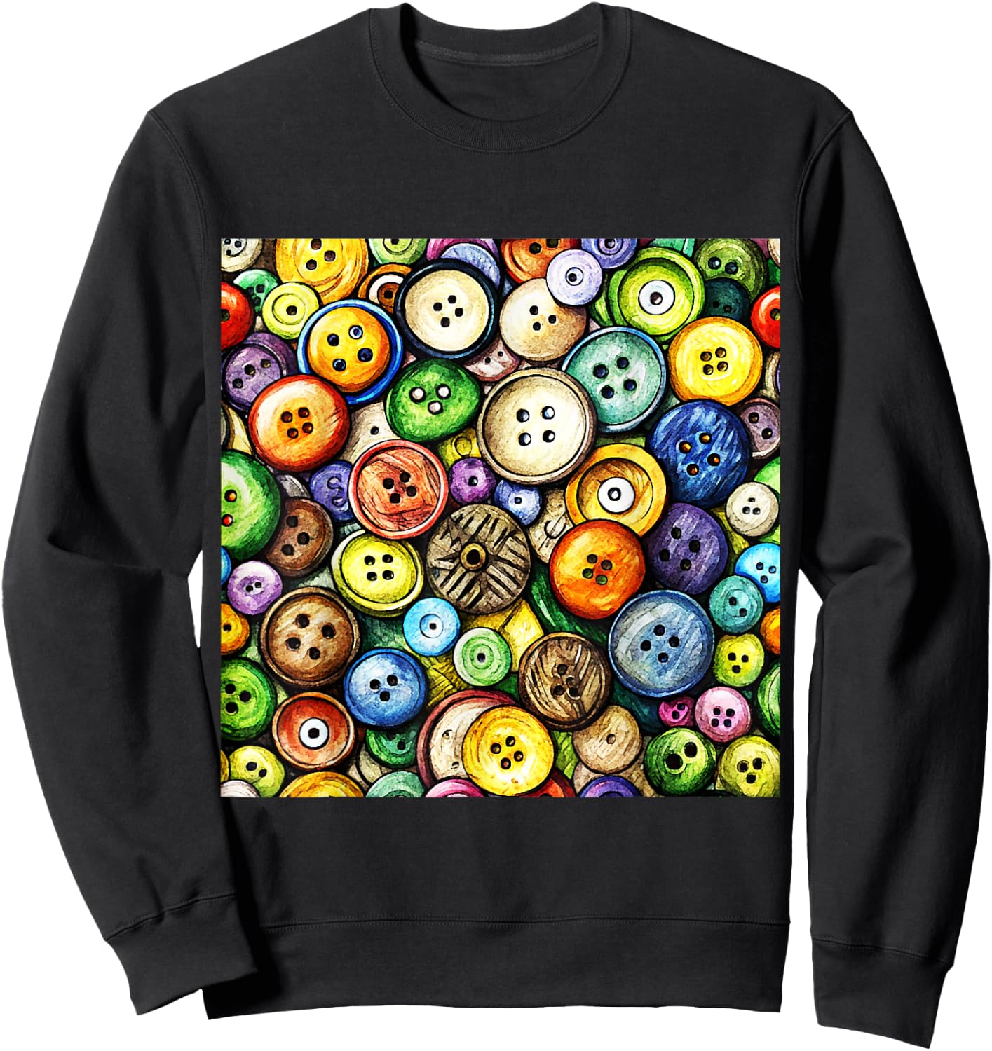 Multicolor Button Pattern Sweatshirt - Sweatshirt | Black