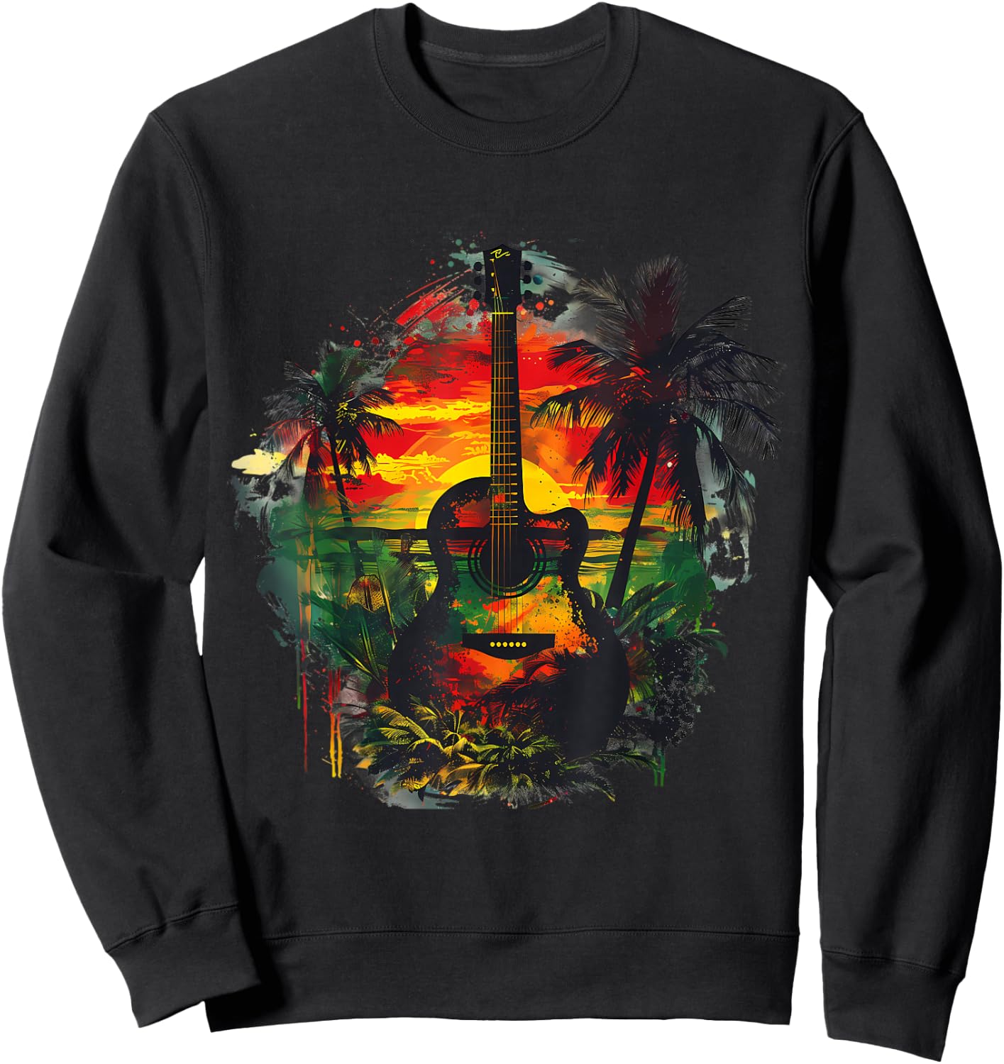 Rasta Reggae Guitar Jamaican Pride Rastafari Roots Sweatshirt - Sweatshirt | Black