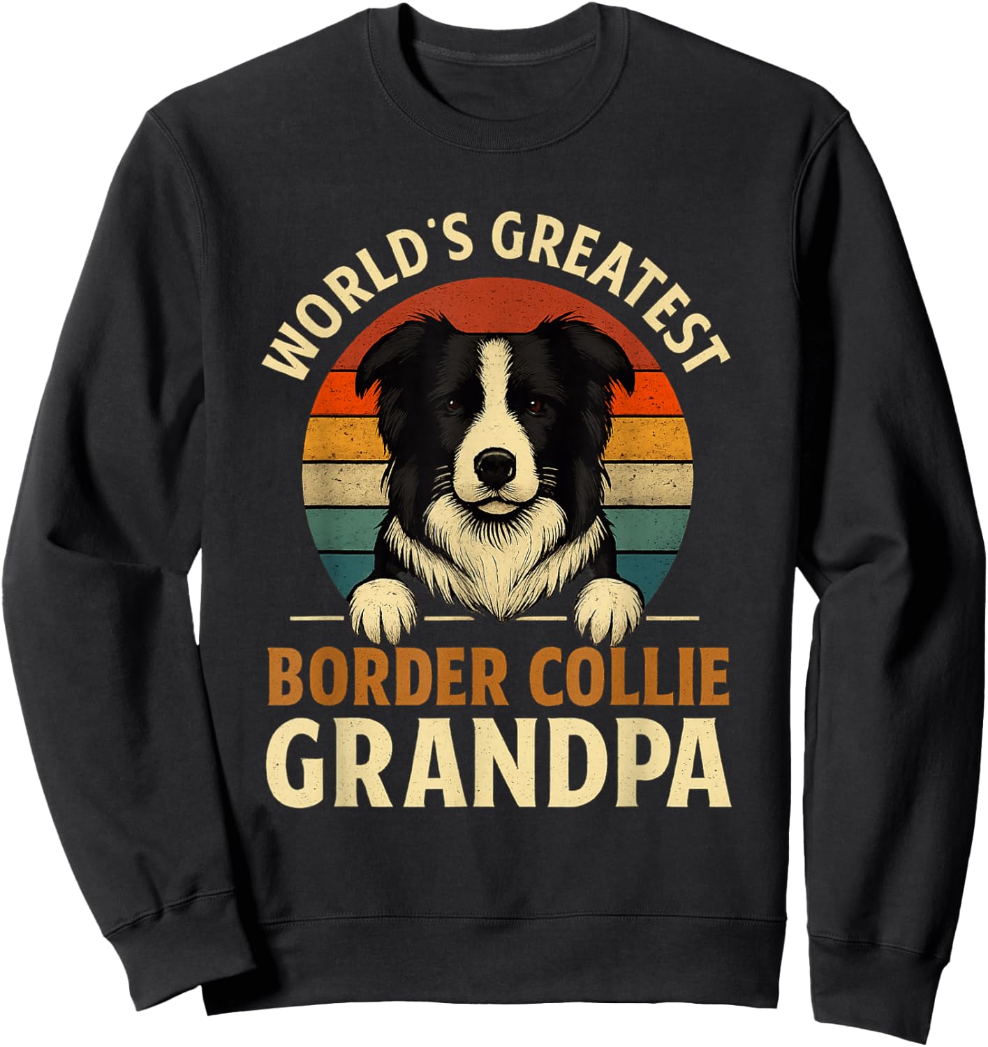 Border Collie Worlds Greatest Grandpa Retro Dog Lover Sweatshirt - Sweatshirt | Black