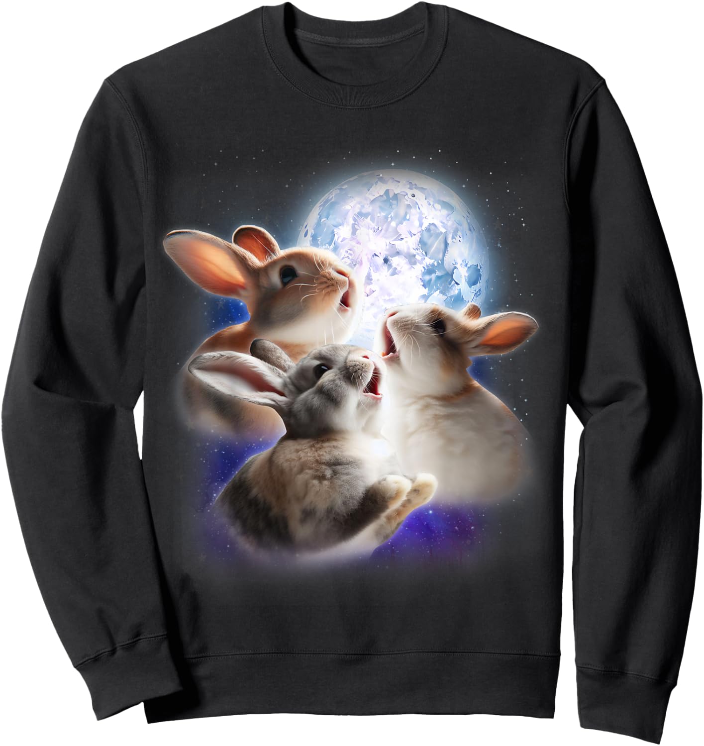3 Bunnies Howling At The Moon Funny Rabbit Bunny Lover Kids Sweatshirt - Sweatshirt | Black