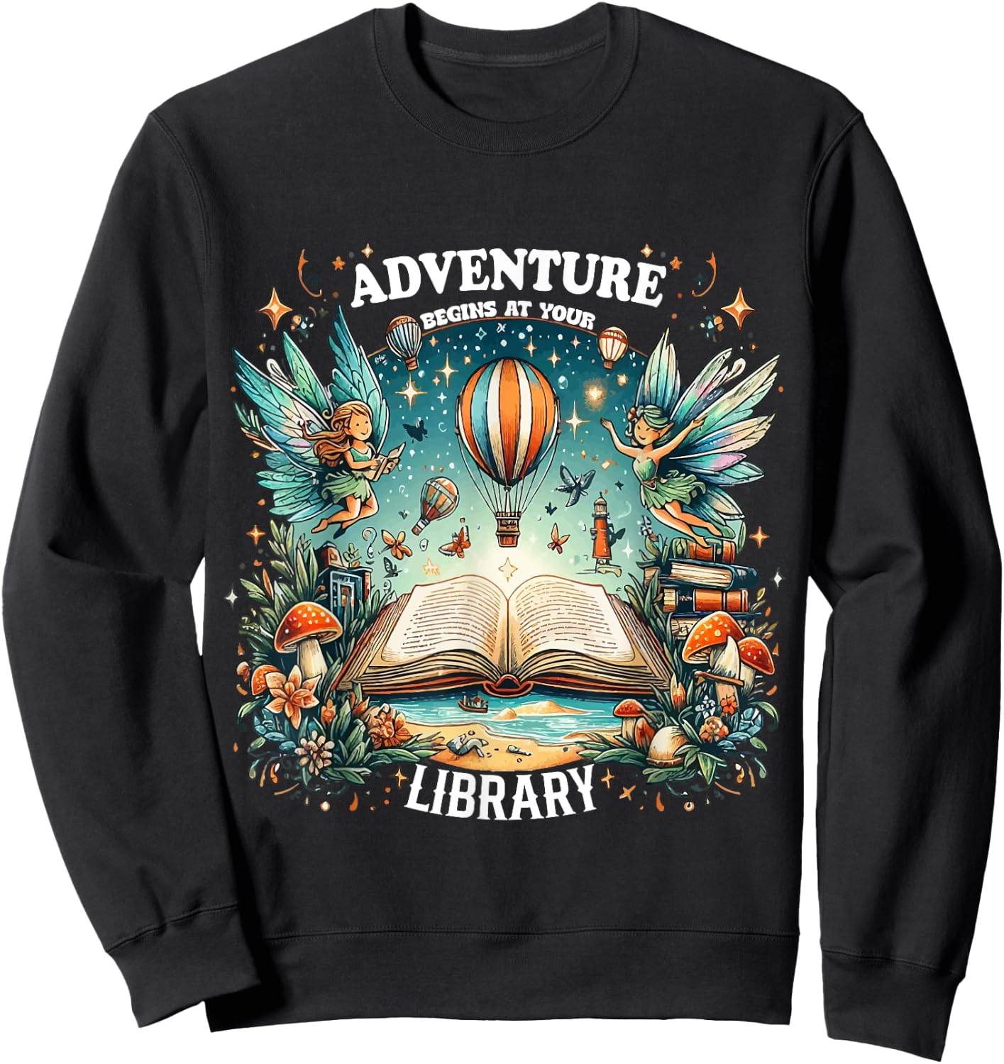 Adventure Begins at Your Library Summer fairies Reading 2024 Men Women Sweatshirt - Sweatshirt | Black