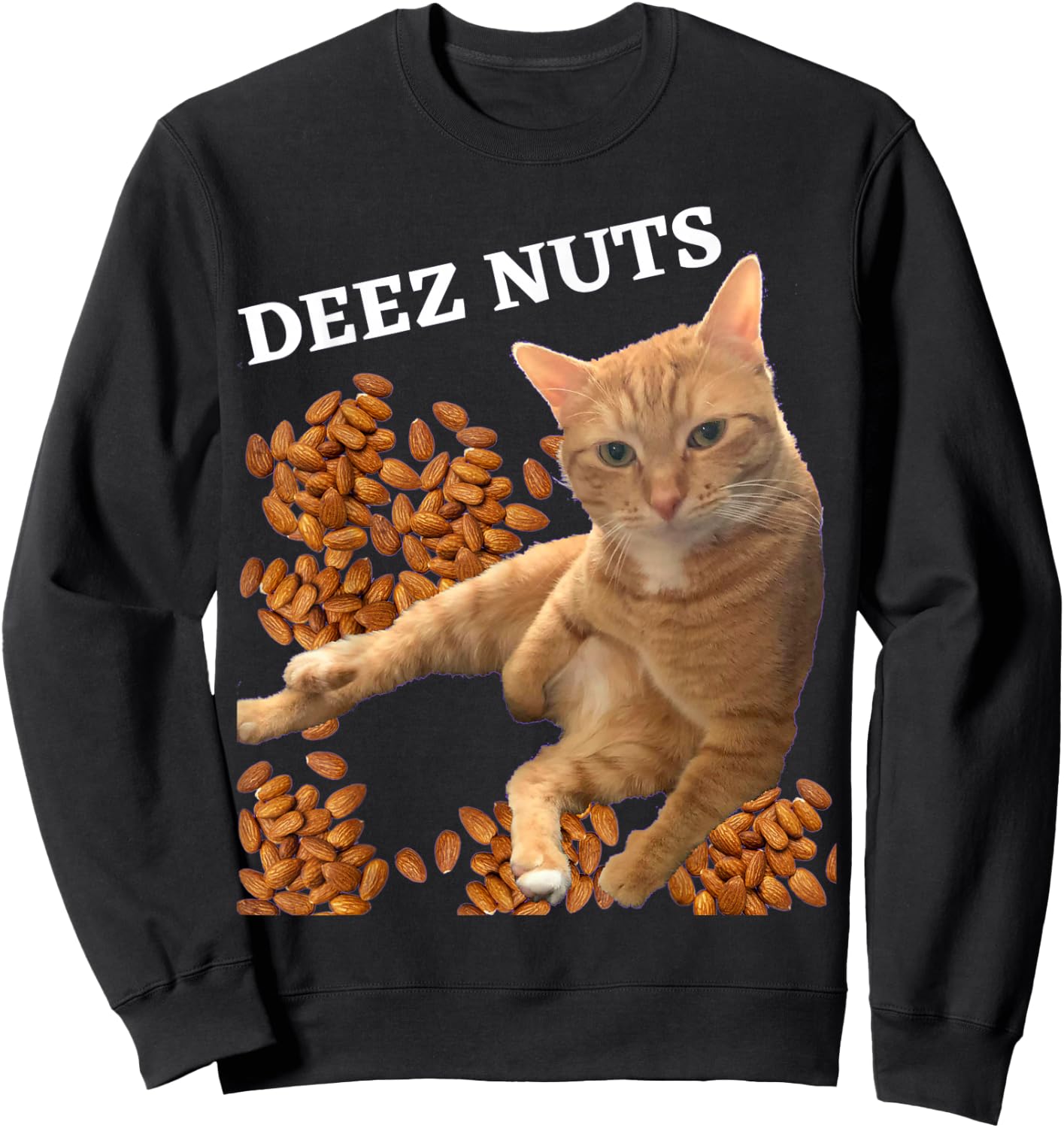 Funny Cat Deez Nuts Joke Sweatshirt - Sweatshirt | Black