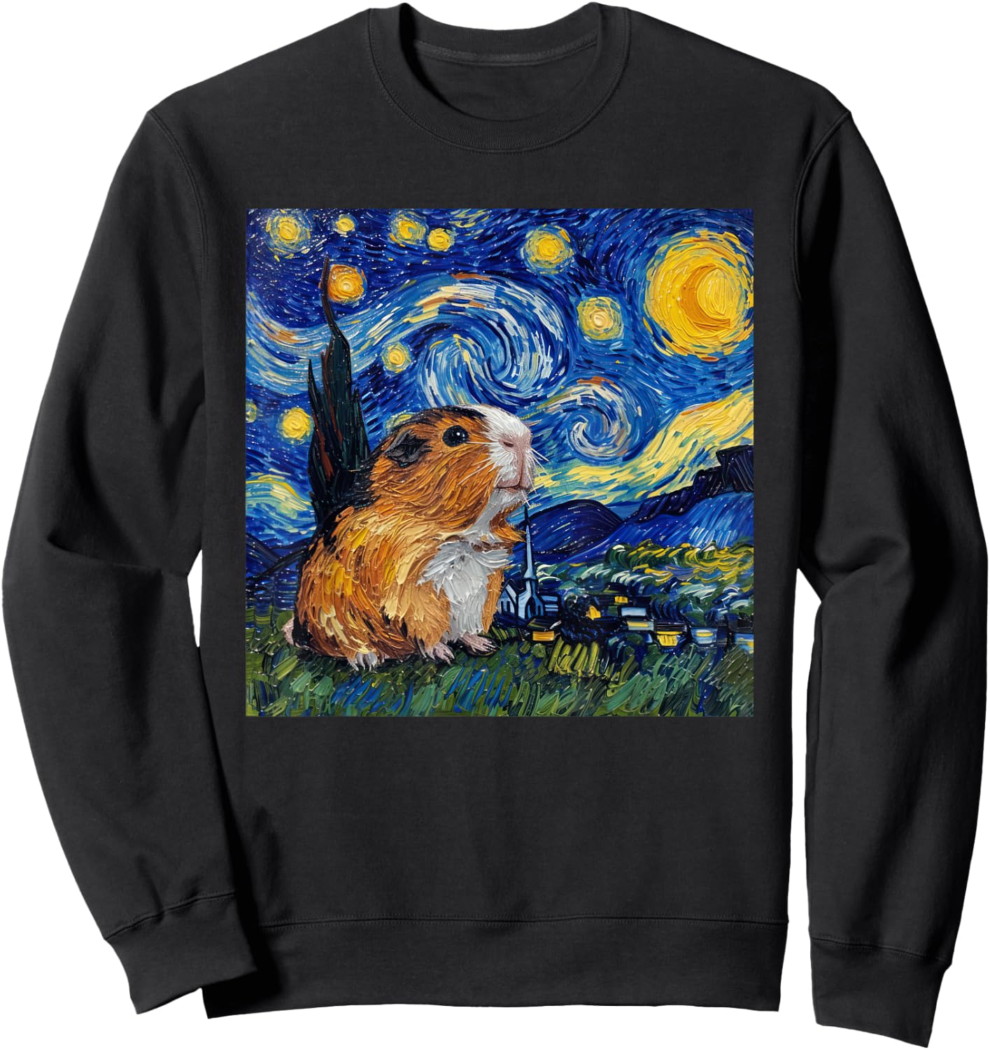 Guinea Pig Van Gogh Style Starry Night Graphic Sweatshirt - Sweatshirt | Black