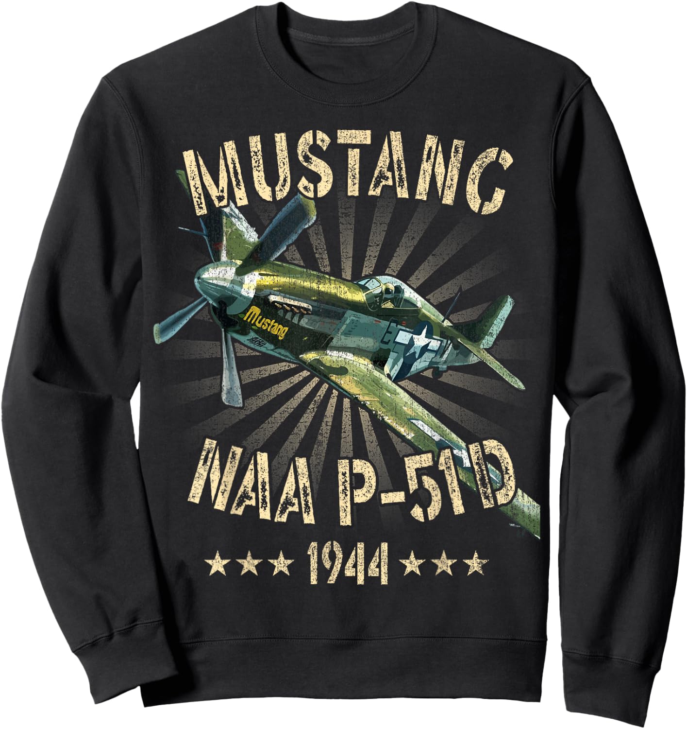 P-51D Mustang Vintage North American P-51D Fighter Warbirds Sweatshirt - Sweatshirt | Black