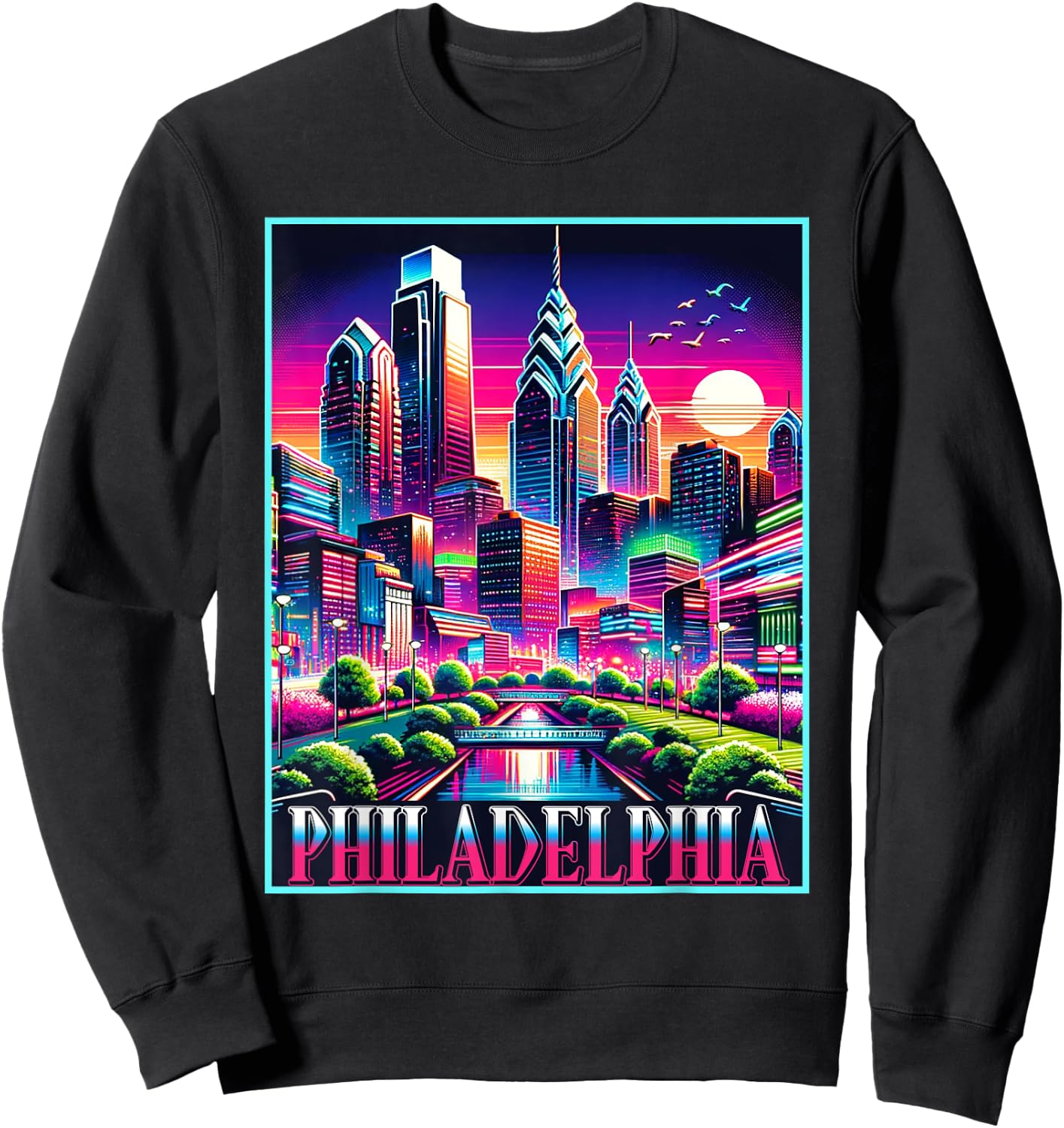 Philadelphia Pennsylvania Shirt 80s 90s Retro City Skyline Sweatshirt - Sweatshirt | Black