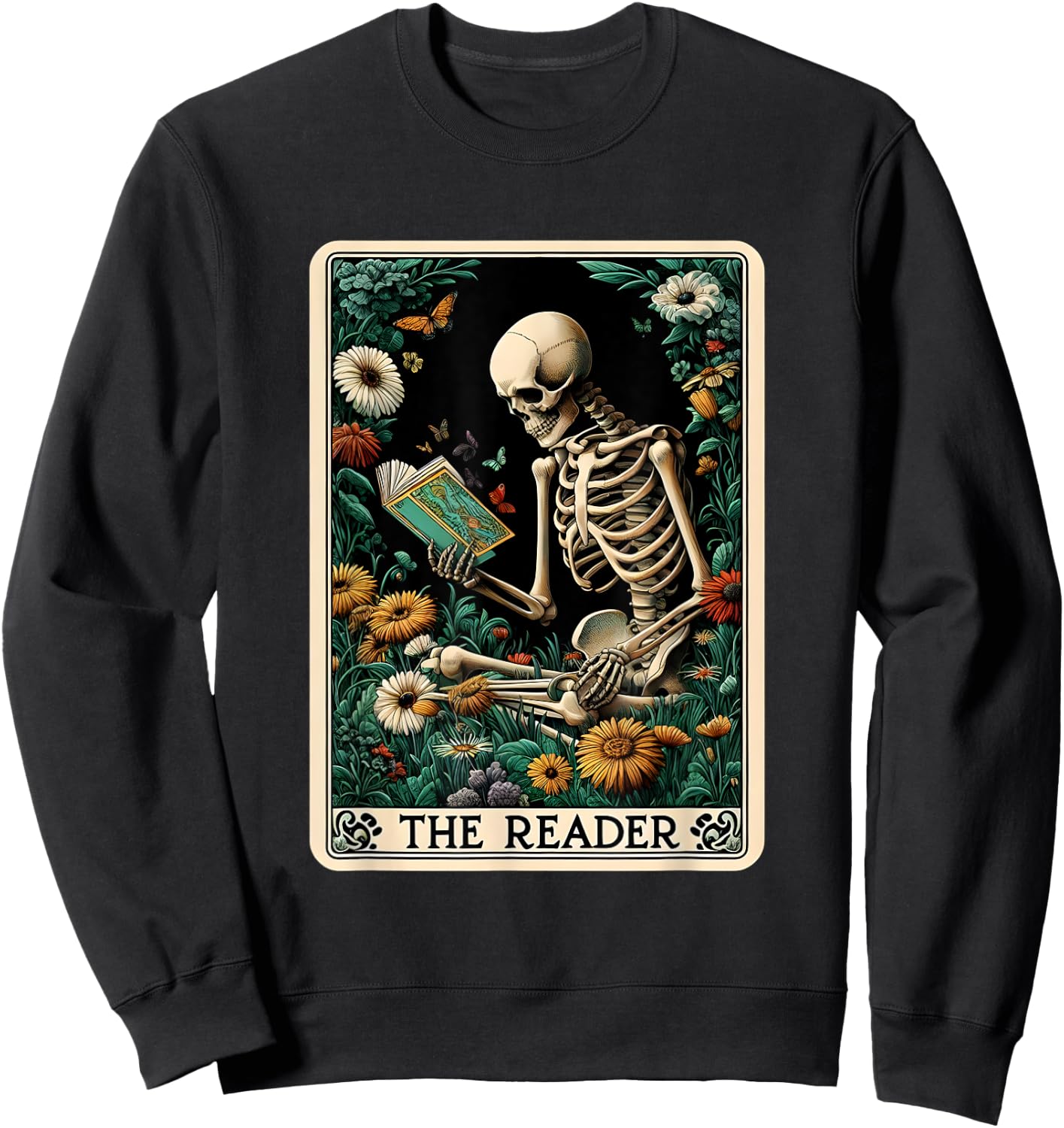 The Reader Skeleton Book Lover Tarot Card Reading Readers Sweatshirt - Sweatshirt | Black