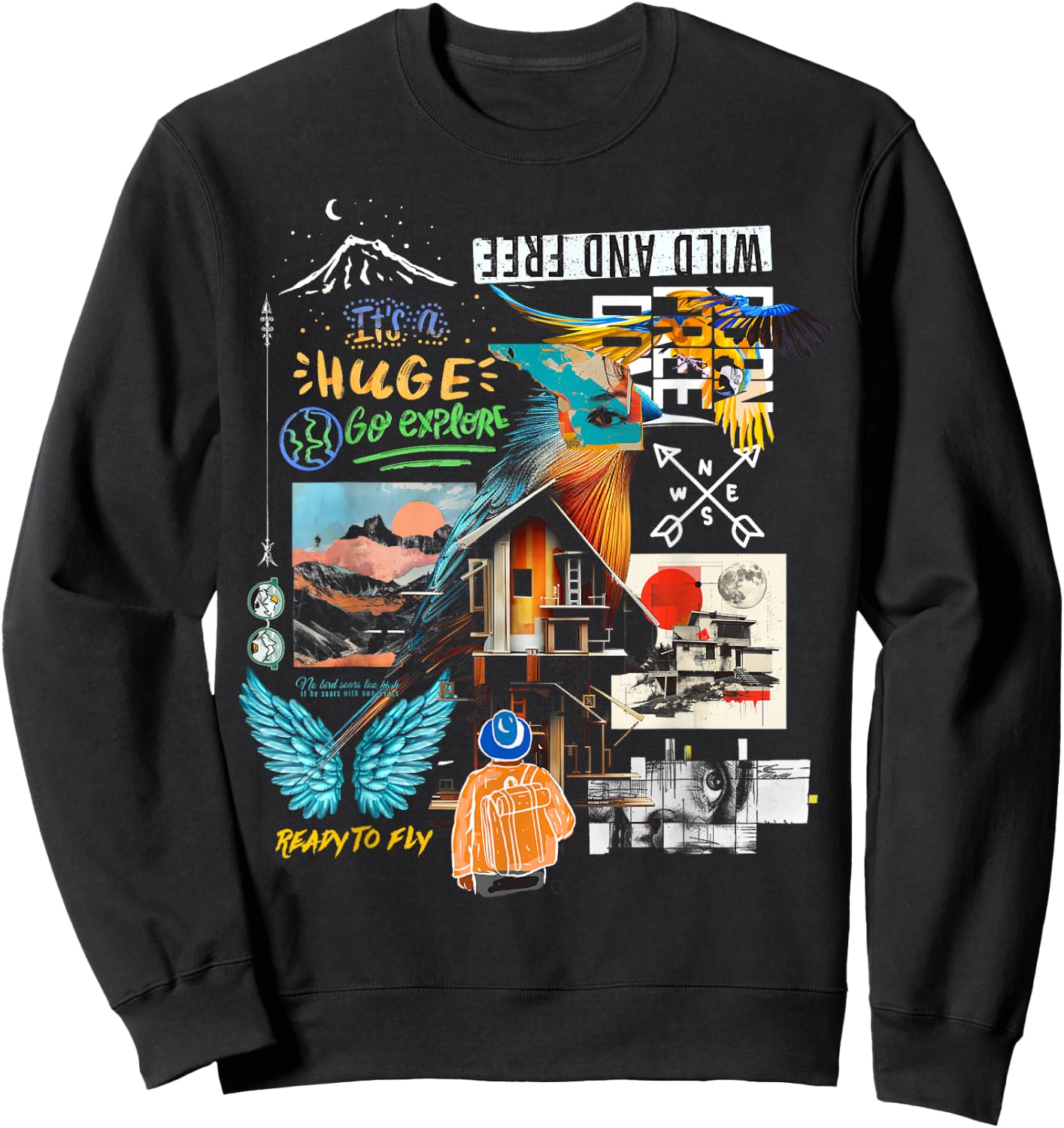 Butterfly | Frontprint | Animal Art Graphic Artwork Butterfl Sweatshirt - Sweatshirt | Black