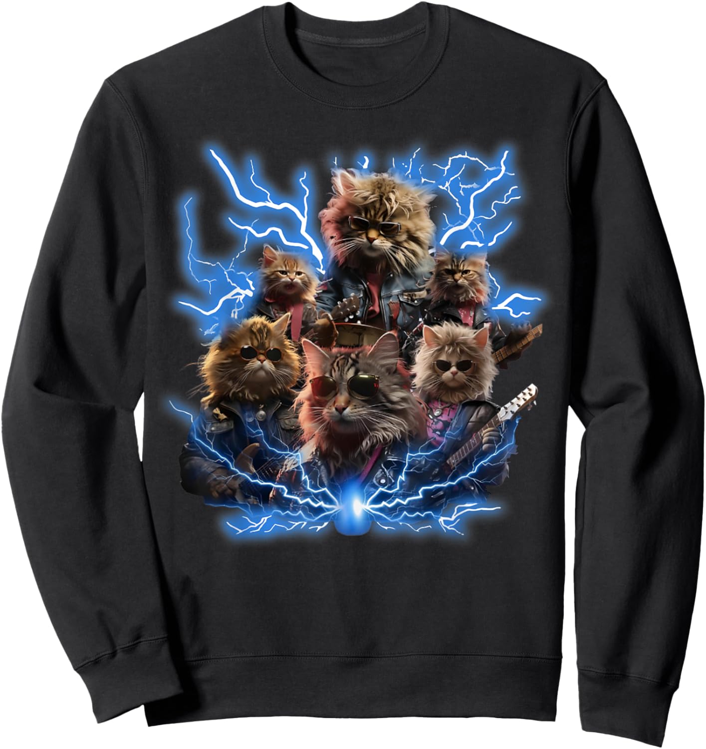 Cats Playing Guitar Retro Rock Music Band Women Kid Sweatshirt - Sweatshirt | Black