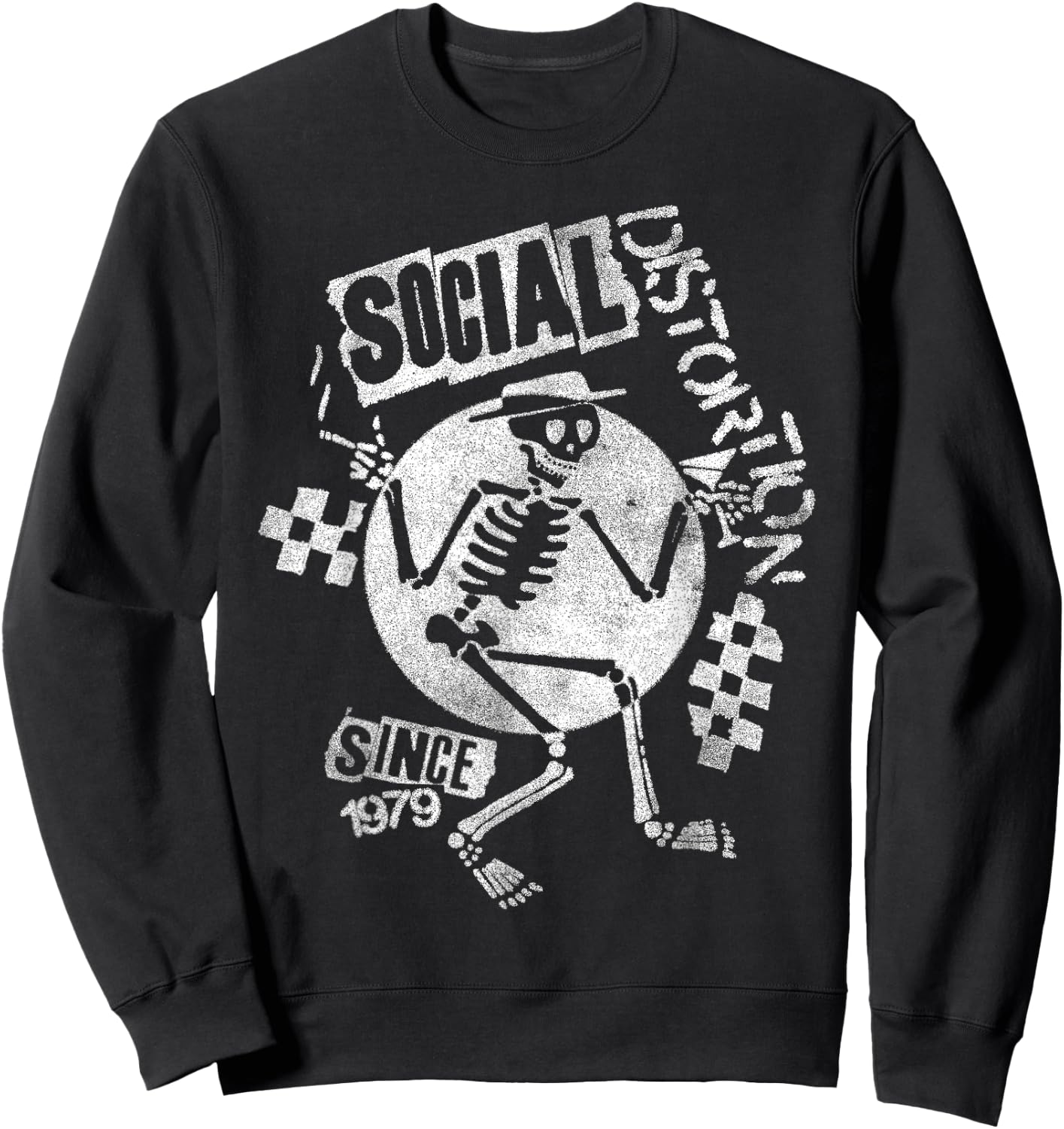 Official Social Distortion White Spray Skelly Sweatshirt - Sweatshirt | Black