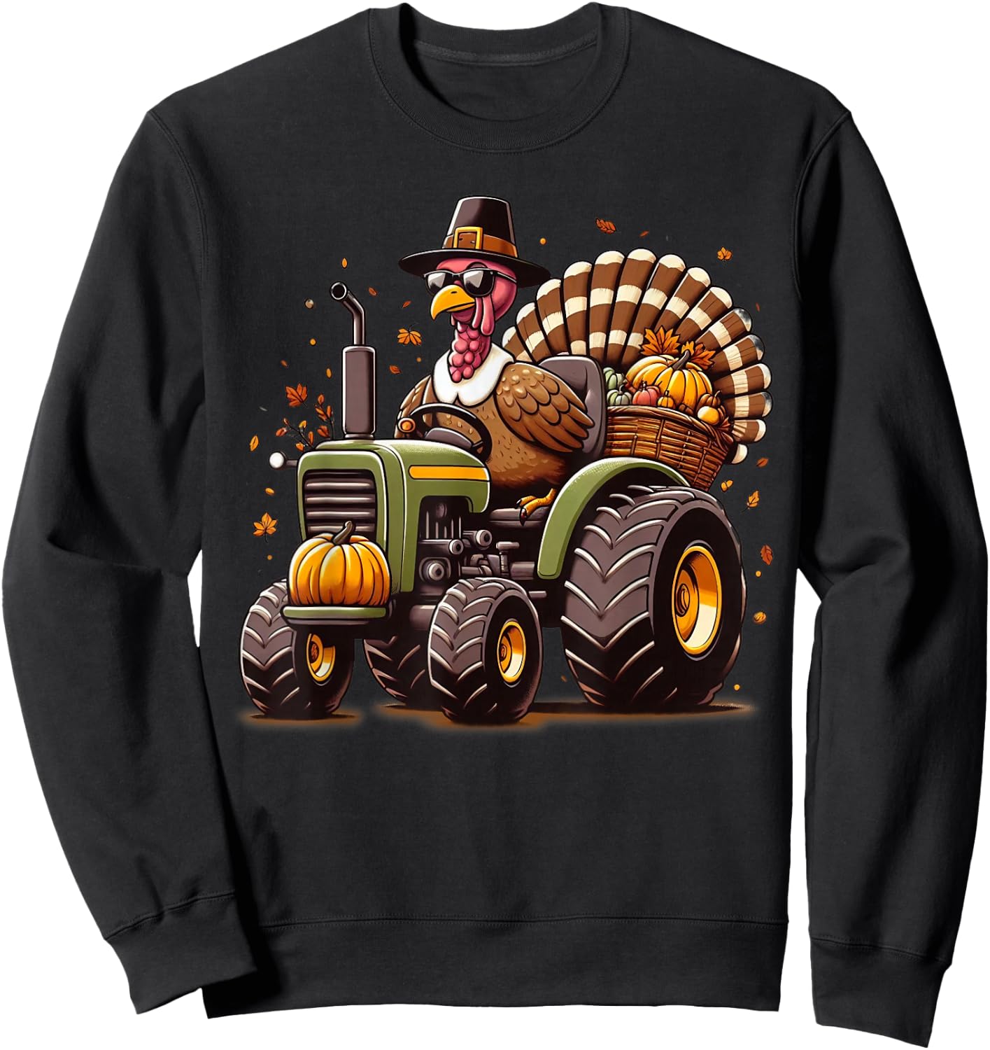 Turkey Riding Tractor Boys Kids Happy Thanksgiving Day Sweatshirt - Sweatshirt | Black