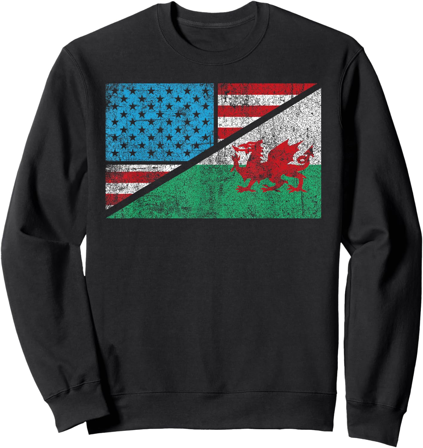Welsh American distressed flag Wales US history heraldry Sweatshirt - Sweatshirt | Black