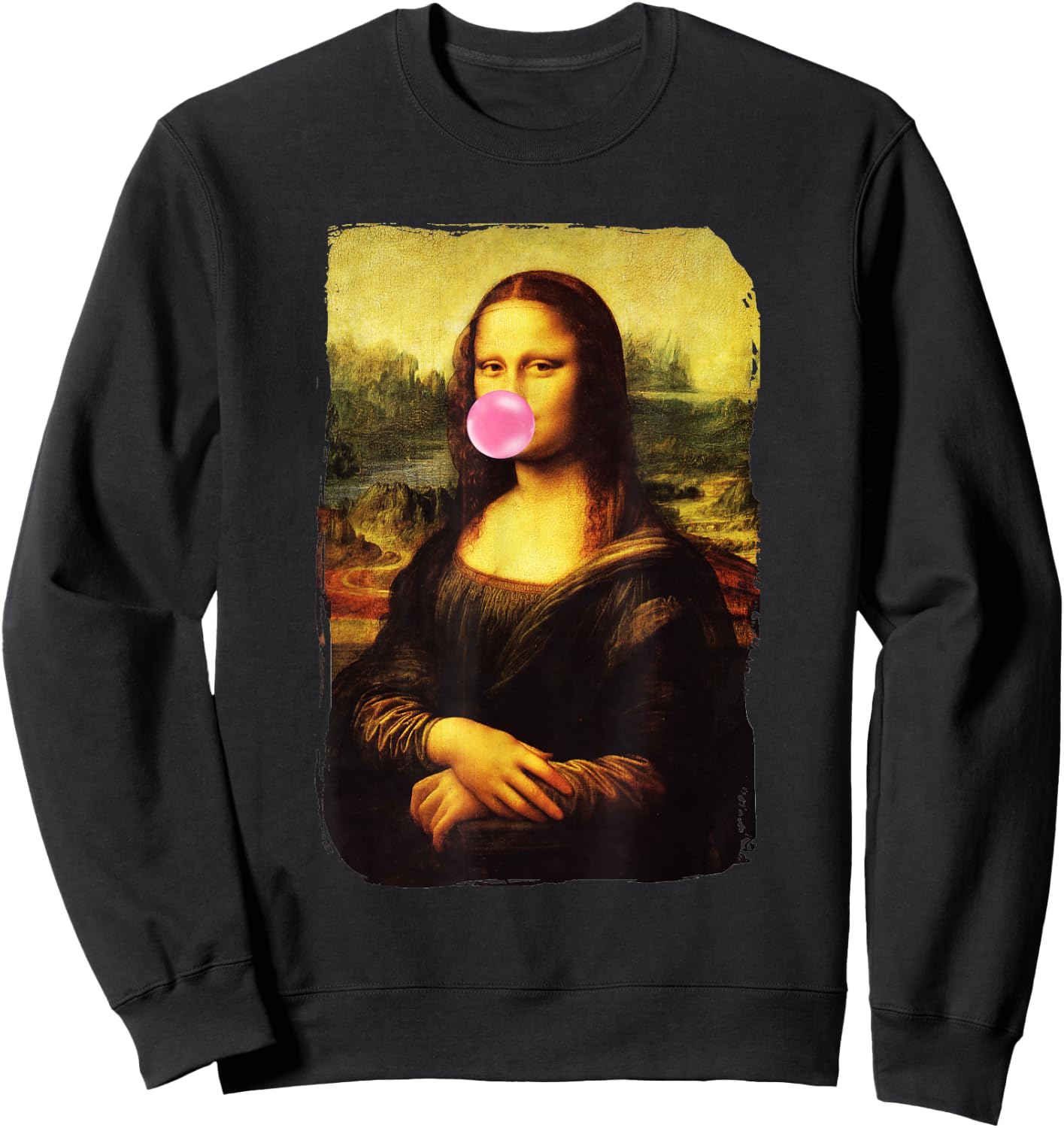 Mona Lisa Blowing Bubble Gum Funny Gioconda Sweatshirt - Sweatshirt | Black