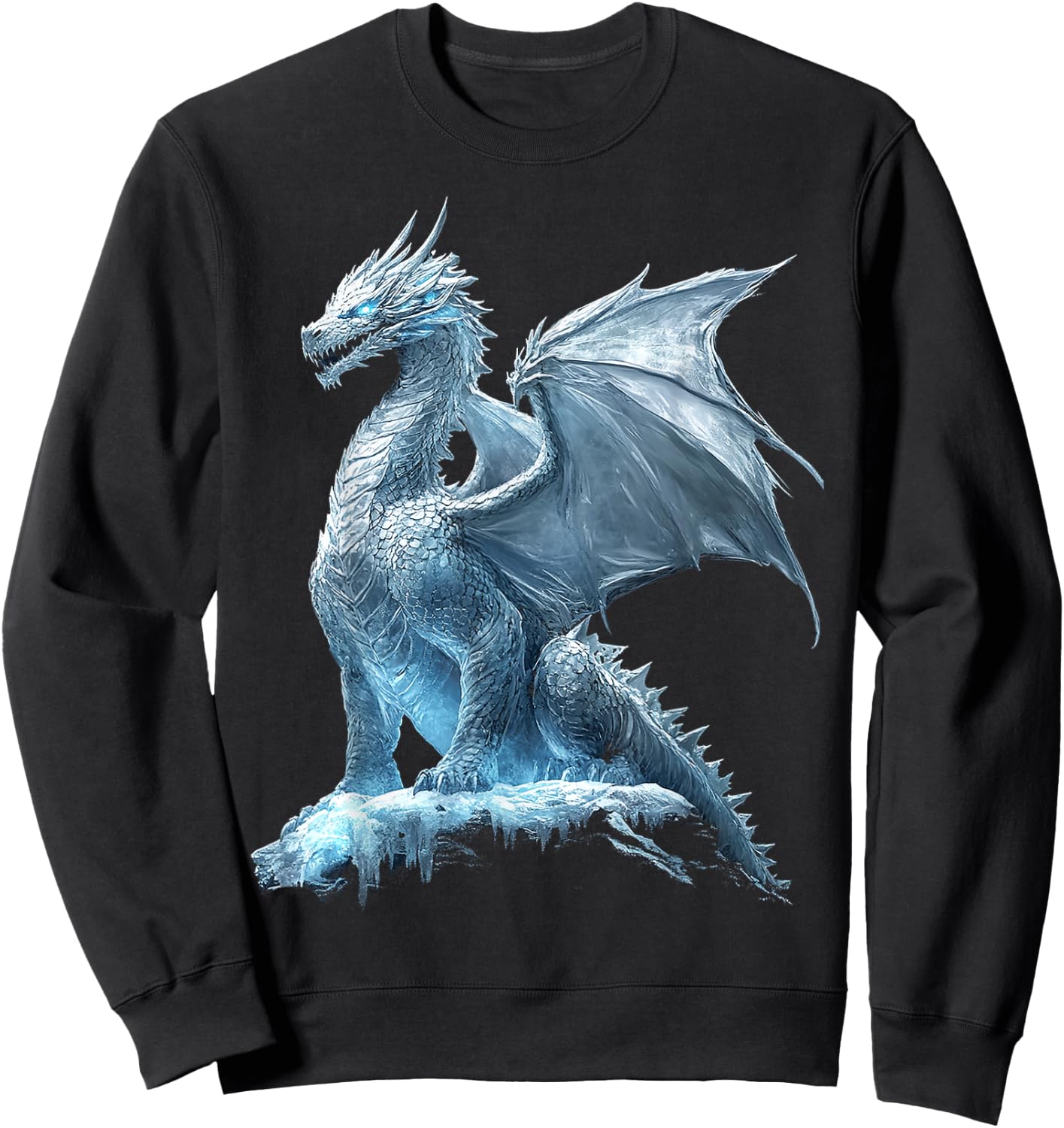 Ice Dragon Motif Mythical Illustration Ice Dragon Sweatshirt - Sweatshirt | Black