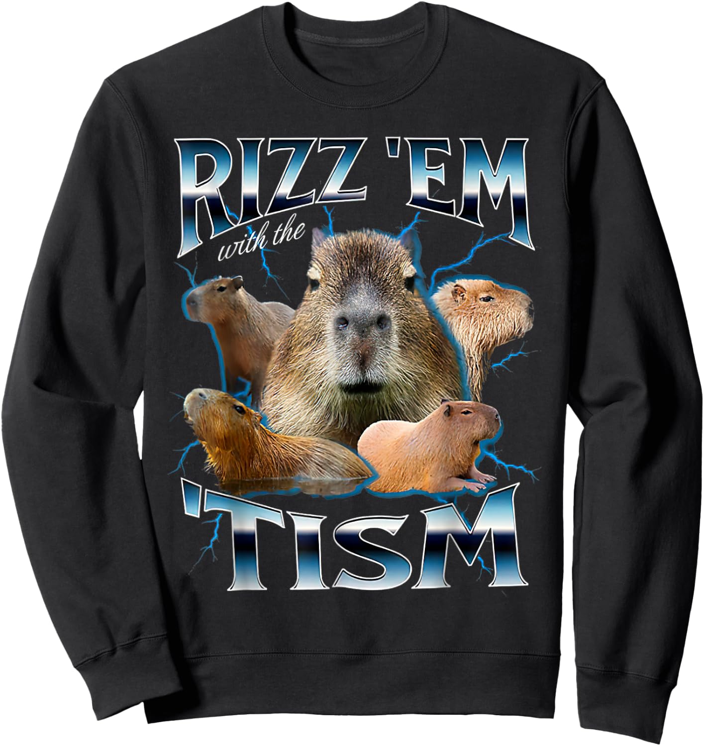 Rizz Em With The Tism Capybara Funny Oddly Dank Meme Sweatshirt - Sweatshirt | Black