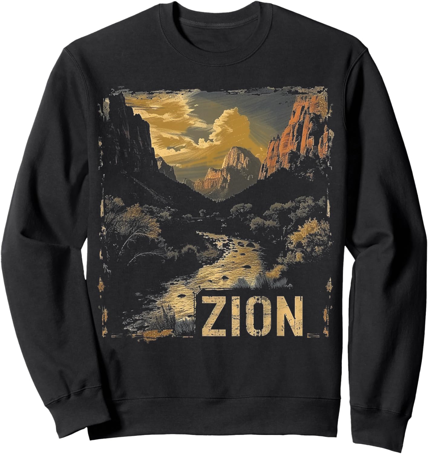 Zion - US National Park Vintage Men Women Kids Retro Sweatshirt - Sweatshirt | Black