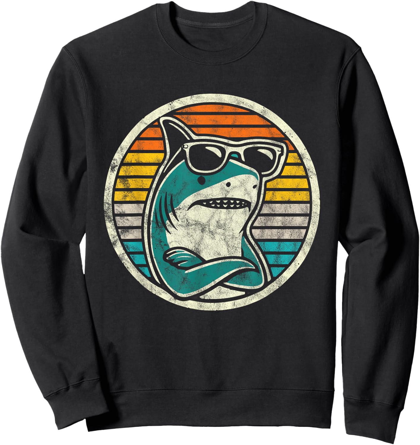 Retro Cool Shark with Sunglasses Vintage Ocean Vibes Sweatshirt - Sweatshirt | Black