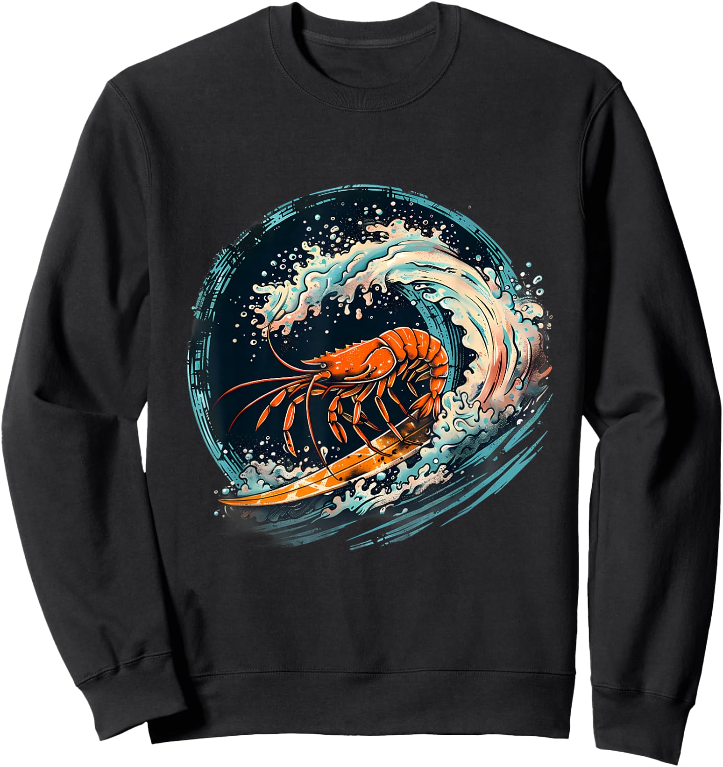 Shrimp Ocean Sea Animal Lover Marine Mammal Surfing Motif Sweatshirt - Sweatshirt | Black