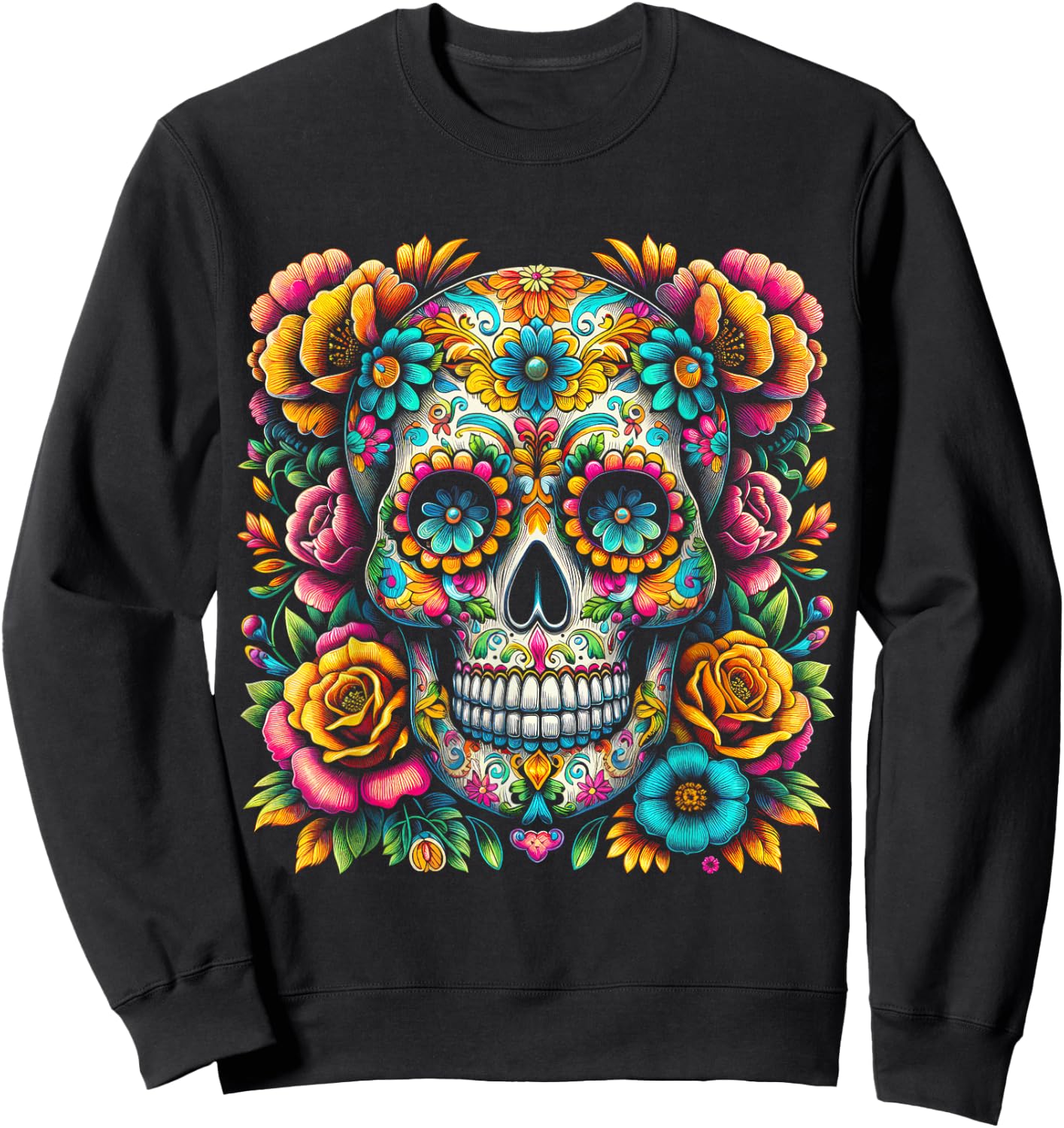 De Los Muertos Day of the Dead Sugar Skull Halloween Women Sweatshirt - Sweatshirt | Black