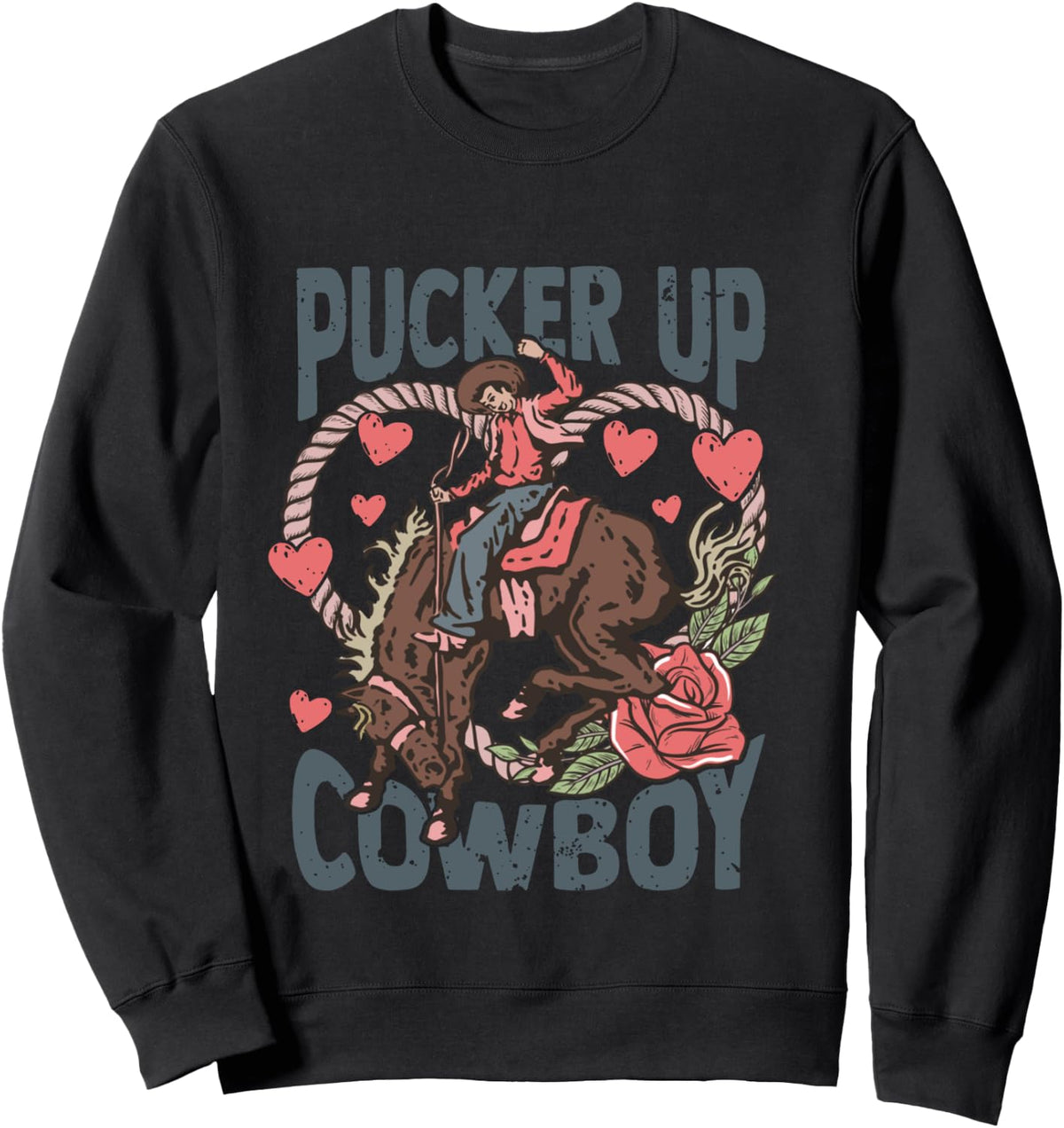 Pucker Up Cowboy Retro Groovy Howdy Valentines Cowboy Hat Sweatshirt - Sweatshirt | Black