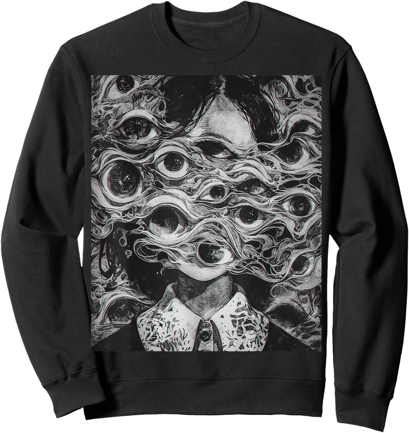 Creepy manga Girl Scary Eyes Horror Halloween Frightening Sweatshirt - Sweatshirt | Black