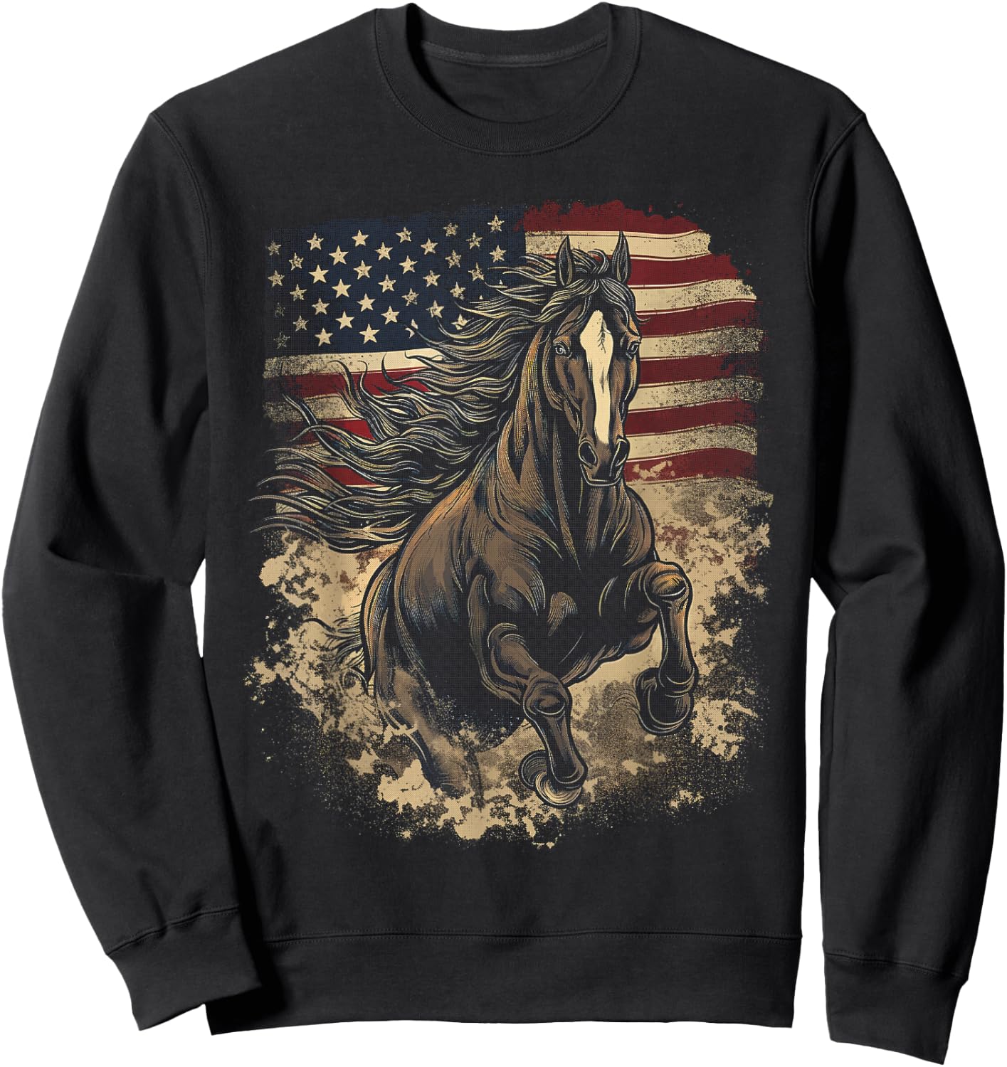 Patriotic Horse American Flag Horseback Riding Western Farm Sweatshirt - Sweatshirt | Black