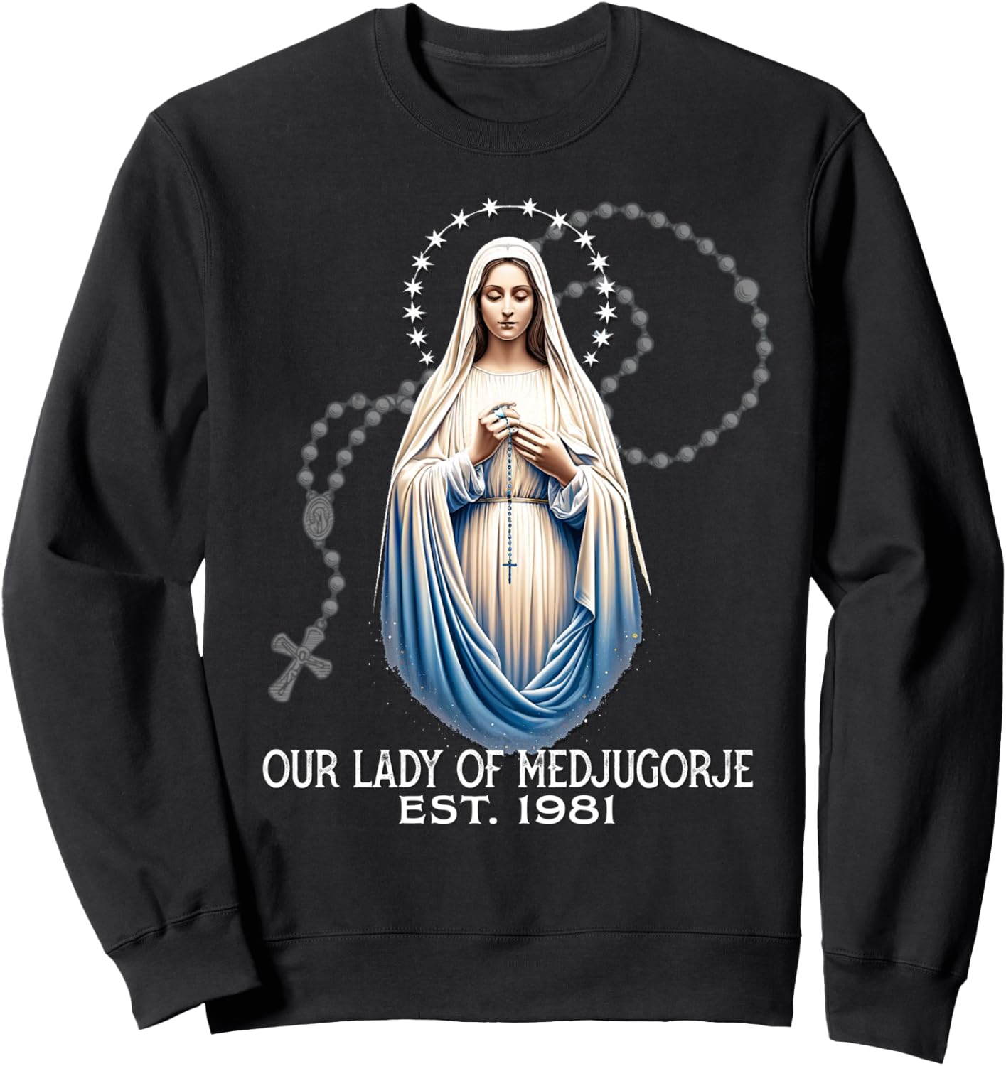 Our Lady of Medjugorje Pilgrimage Marian Catholic Sweatshirt - Sweatshirt | Black