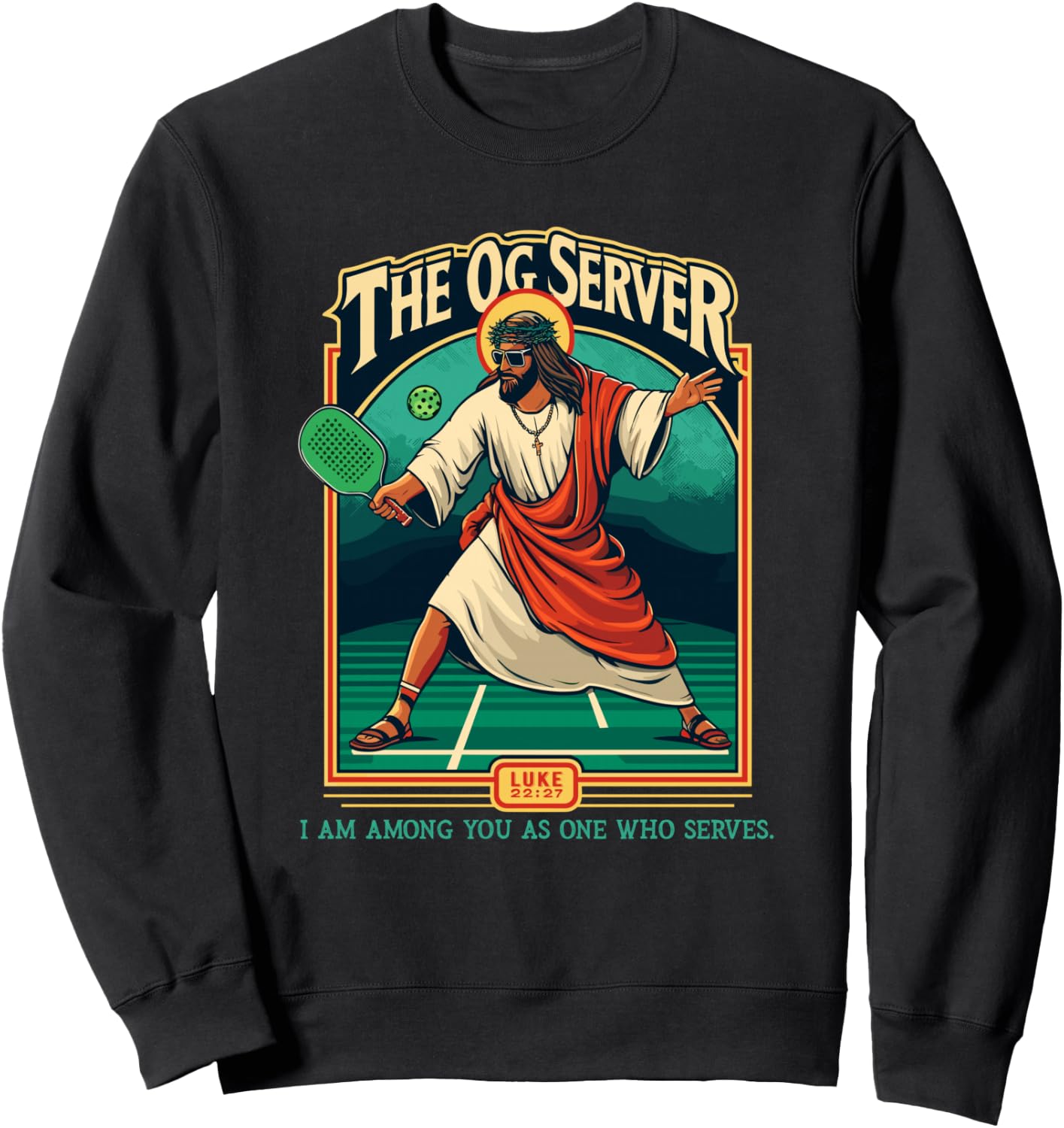 Christian Pickleball Jesus OG Server Religious Player Sweatshirt - Sweatshirt | Black