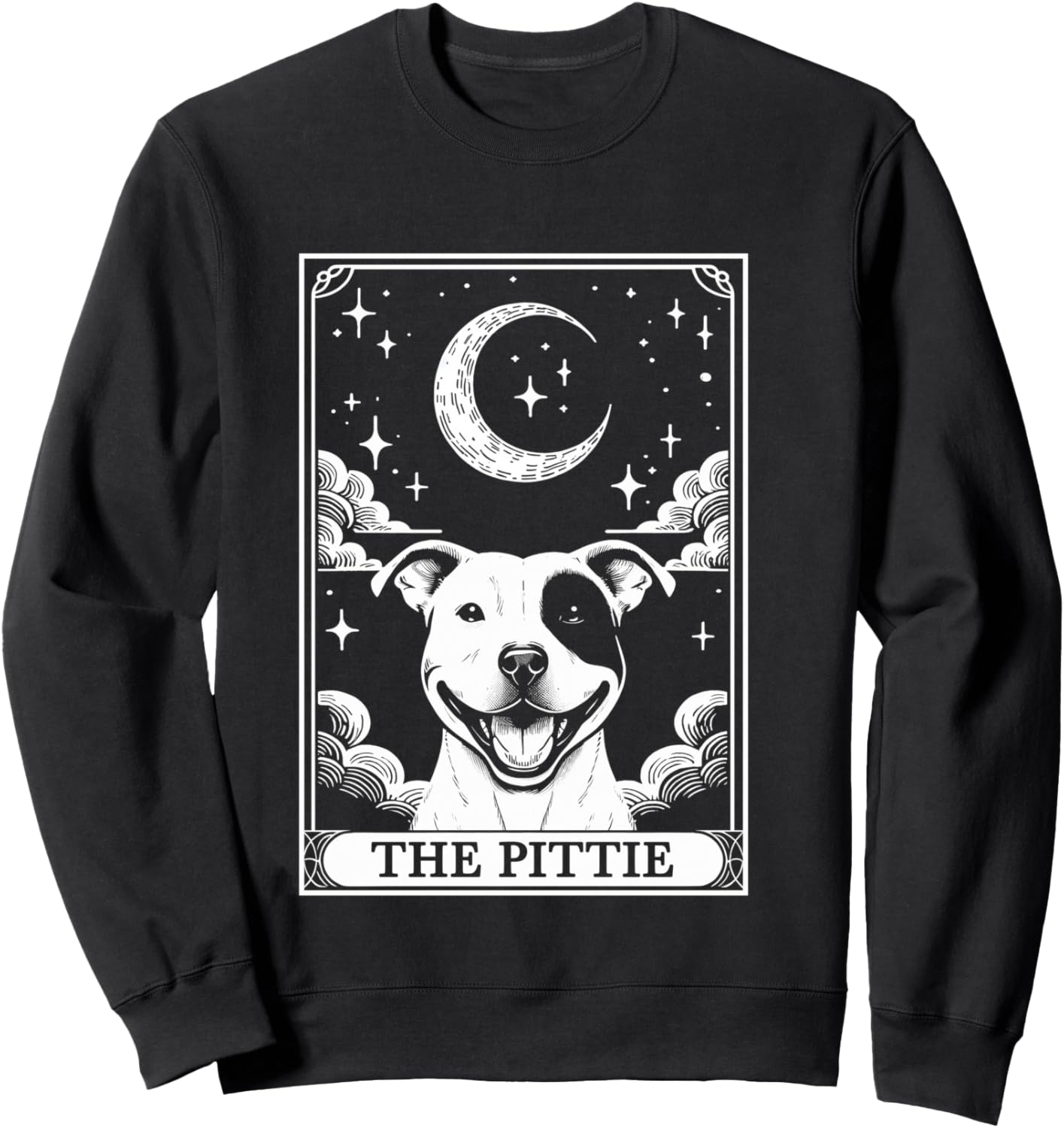 Tarot Card Vintage Crescent Moon Pit Bull Dog Pittie Mom Sweatshirt - Sweatshirt | Black