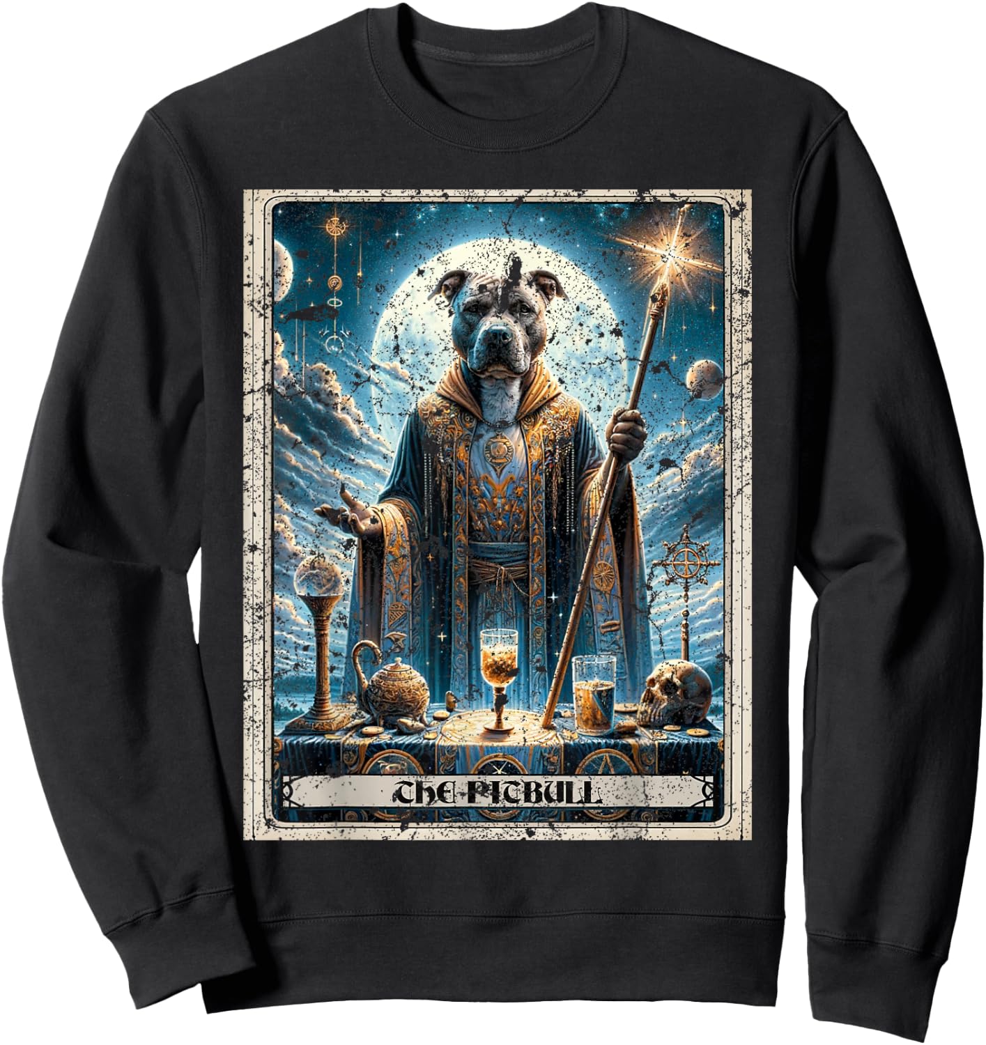 A Pitbull Tarot Card Dog Sweatshirt - Sweatshirt | Black