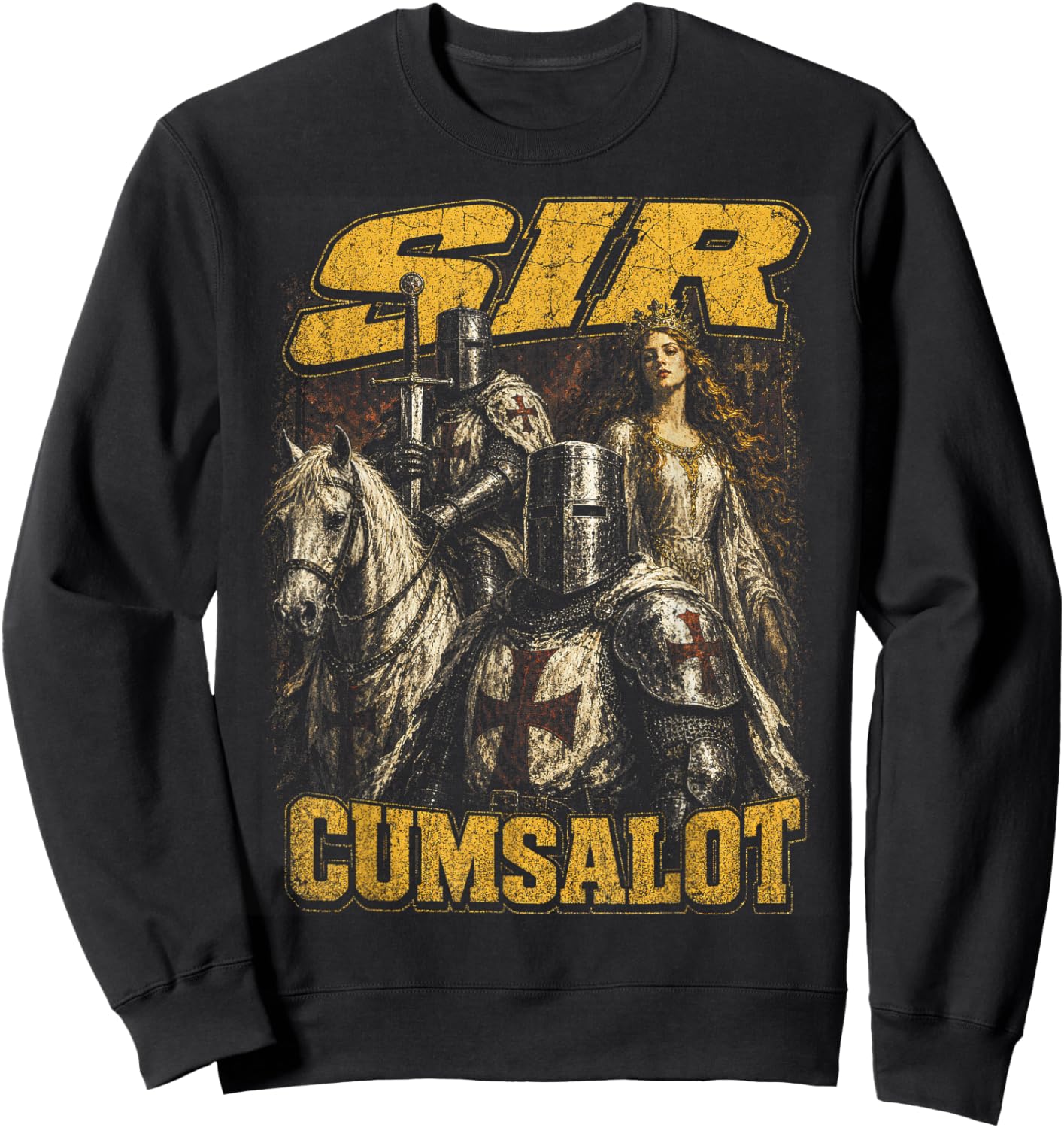 Sir Cumsalot Knight Funny Meme Bootleg Graphic Y2K Sweatshirt - Sweatshirt | Black