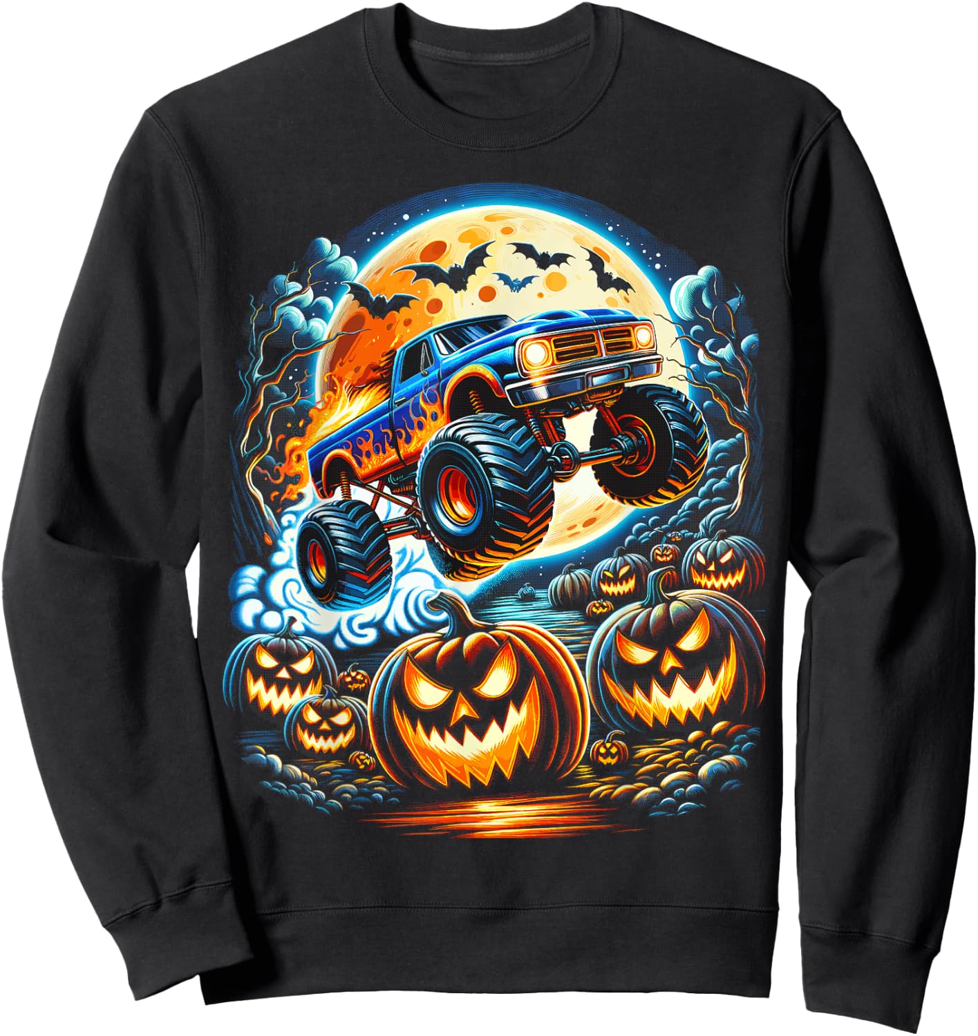 Halloween Monster Truck Jack O Lantern Boy Trick Treat Sweatshirt - Sweatshirt | Black