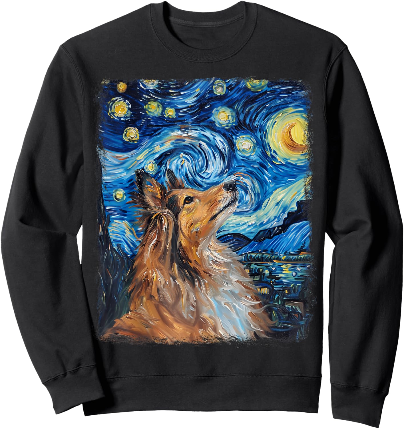 Shetland Sheepdogs Dog Starry Night Painting Sweatshirt - Sweatshirt | Black