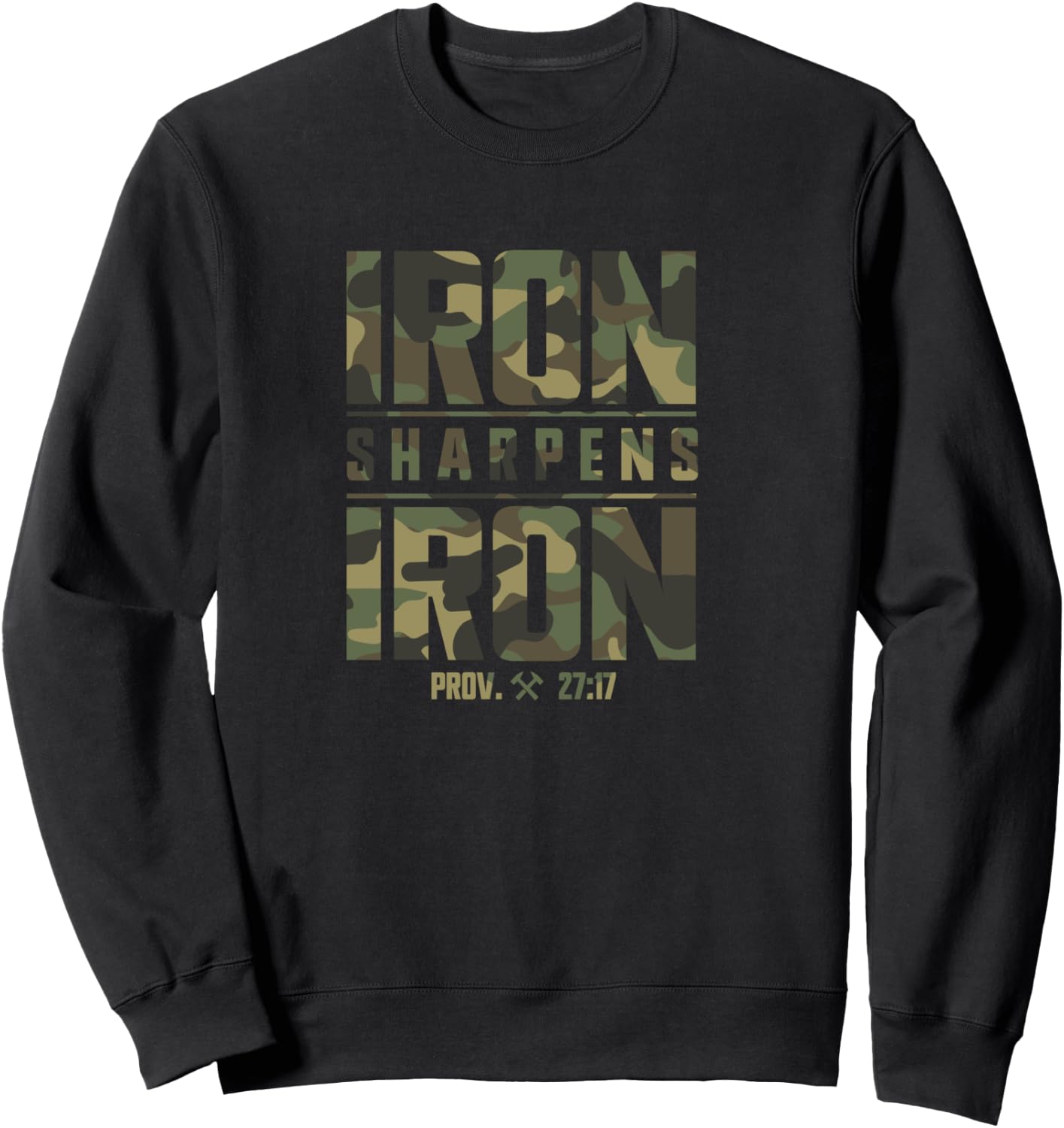 Iron Sharpens Iron Christian Men Camo Scripture Gym Workout Sweatshirt - Sweatshirt | Black