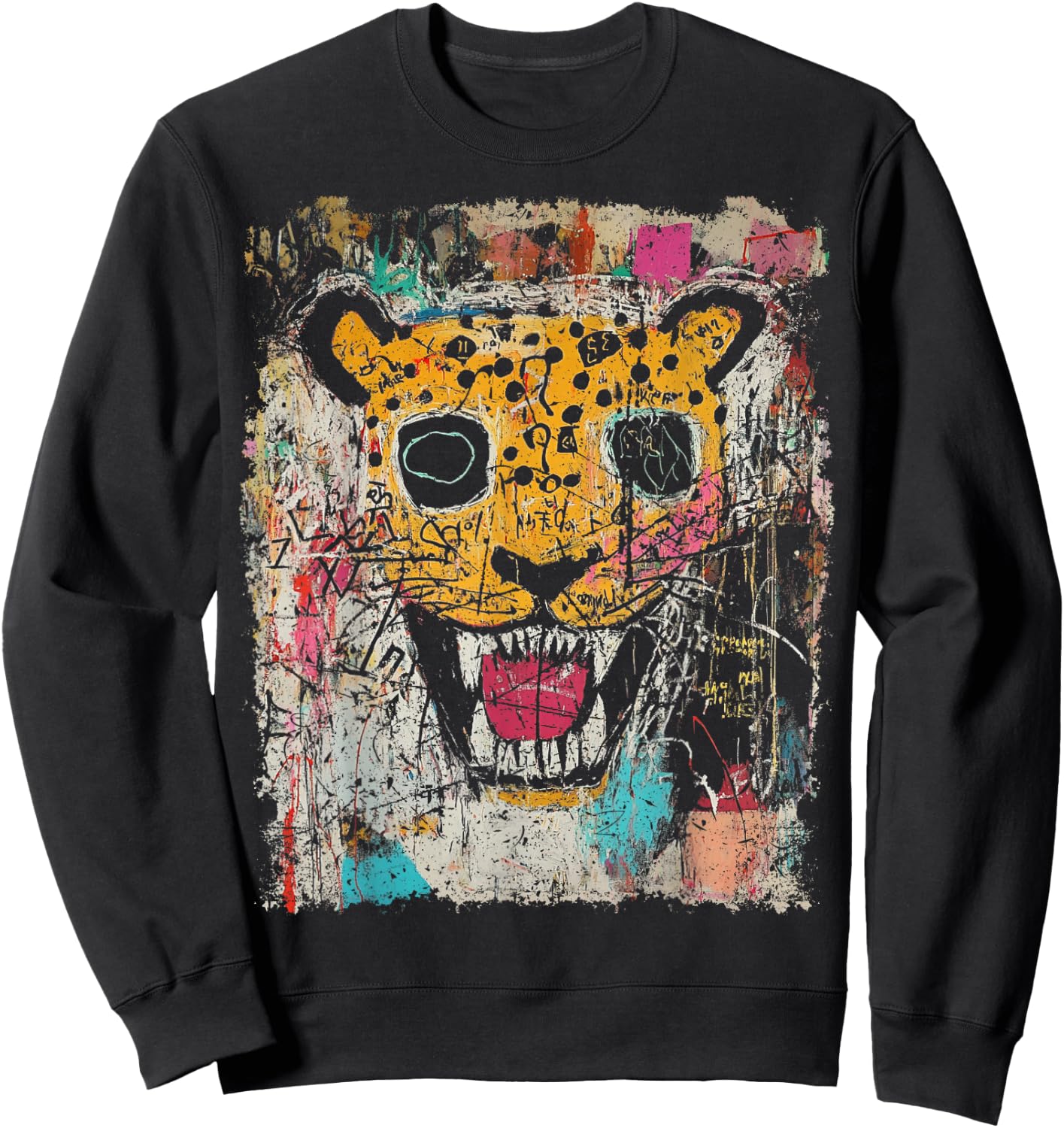 Pop Art Style Leopard 90s Graffiti Sweatshirt - Sweatshirt | Black