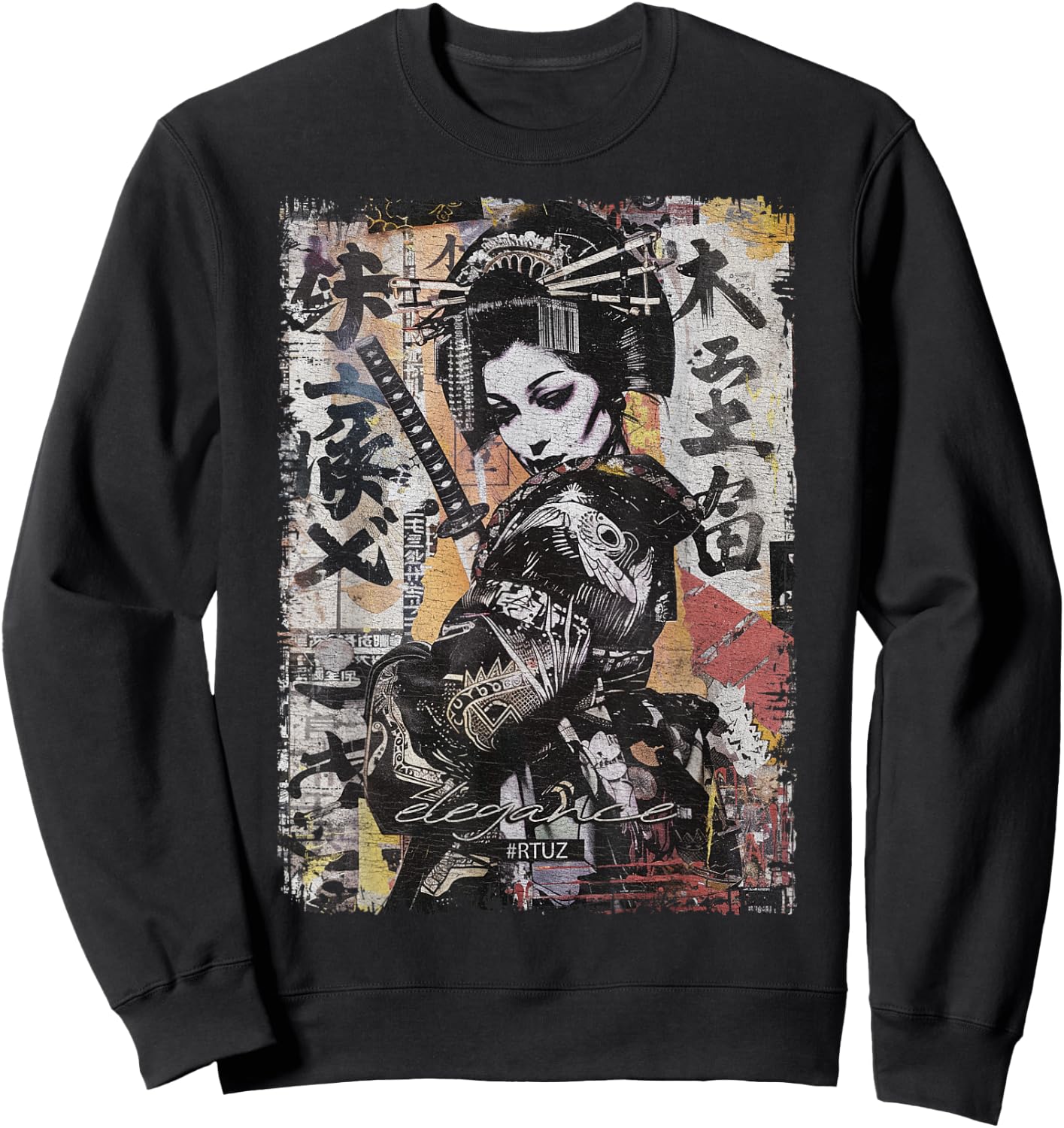 Hip Hop Y2K Vintage Hipster Edgy Urban Streetwear Geisha Sweatshirt - Sweatshirt | Black
