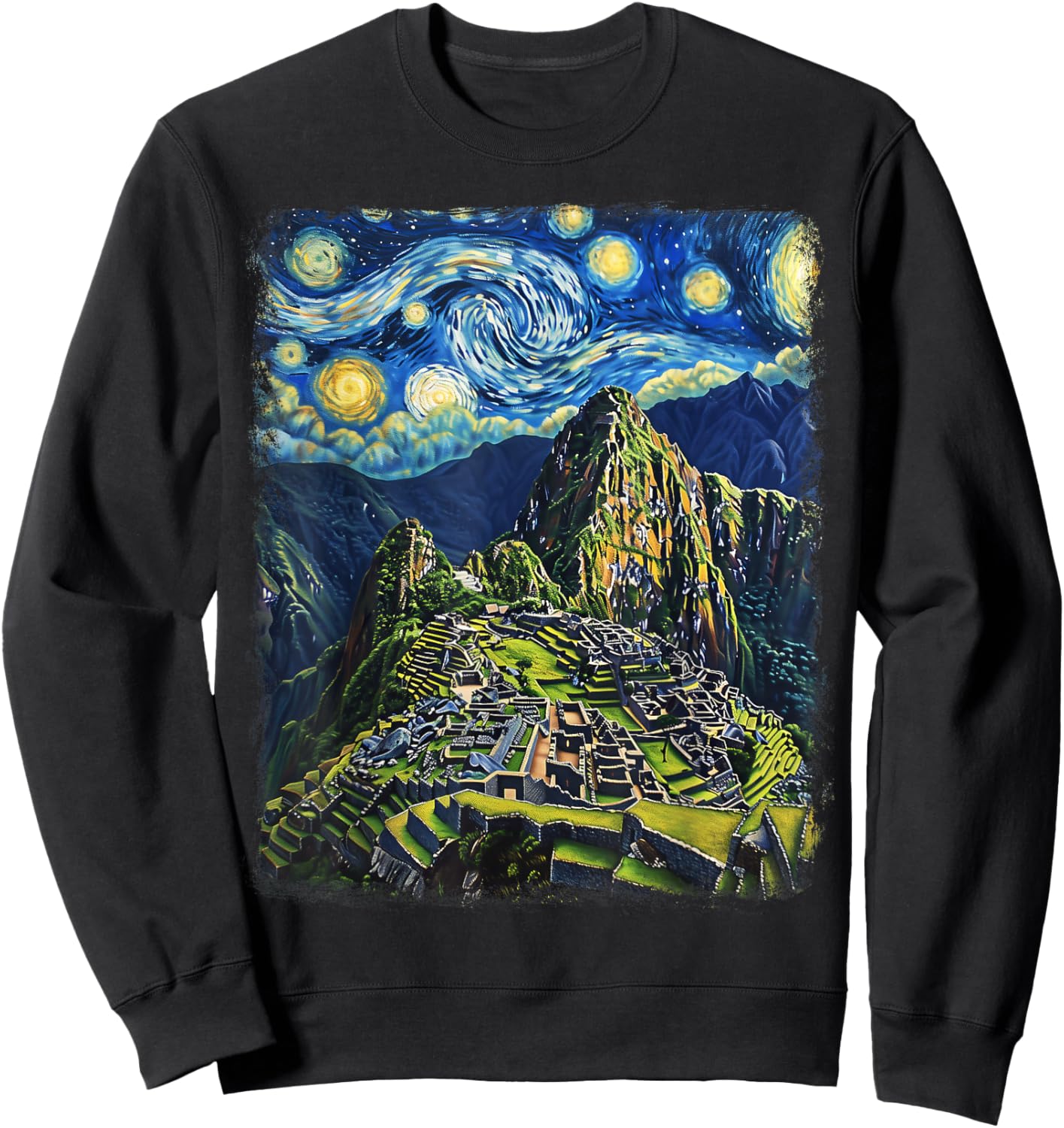 Machu Picchu Peru Inca Starry Night Painting Sweatshirt - Sweatshirt | Black