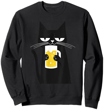 Funny Black Cat loves Beer Funny Beer lover Men Women Sweatshirt - Sweatshirt | Black