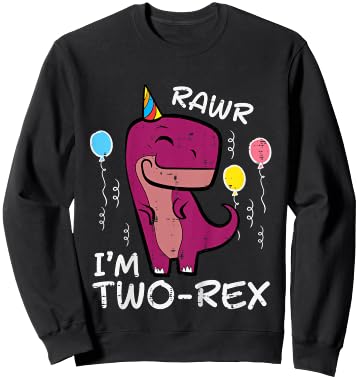 Kids 2nd Birthday Trex Rawr Im Two Rex 2 Year Old Toddler Boys Sweatshirt - Sweatshirt | Black